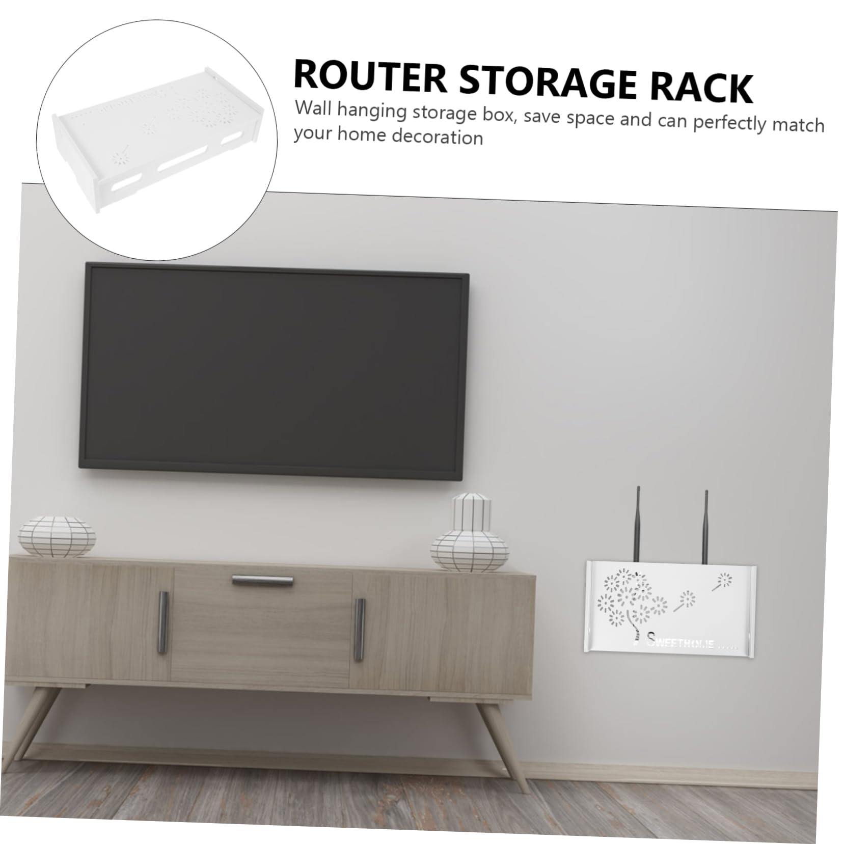 Musisaly Punch Router Mount Box - White Storage Organizer for Routers | Perfect for Bedroom, Living Room & Office Organization