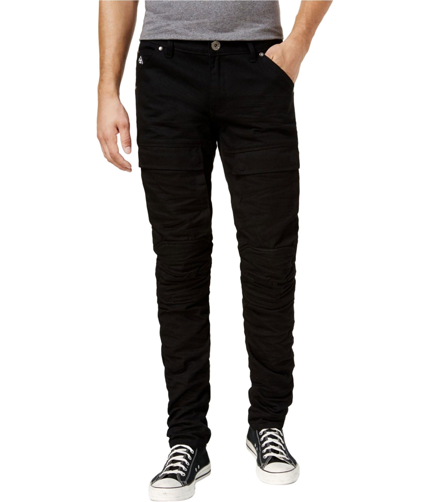 Men's Moto Straight Leg Jeans - Black, 34W x 38L, Comfortable Denim Pants for Casual Wear, Motorcycle Riding & Everyday Outfits