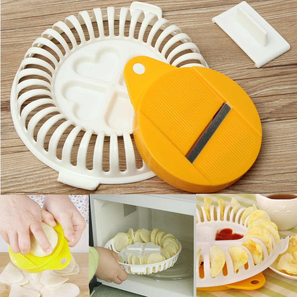 Bluelover Kitchen Microwave Apple Potato Vegetable Crisp Chip Slicer Maker - Easy & Fast Homemade Snacks for Healthy Chips, Fries, and Veggie Chips - Perfect for Parties, School Lunches, and Family Snack Time