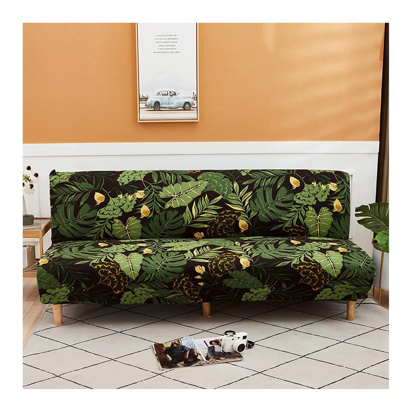 Daesar Stretchable Waterproof Sofa Cover - Green & Black Polyester 1-Seater Couch Slipcover | Perfect for Pets, Kids & Home Decor Protection