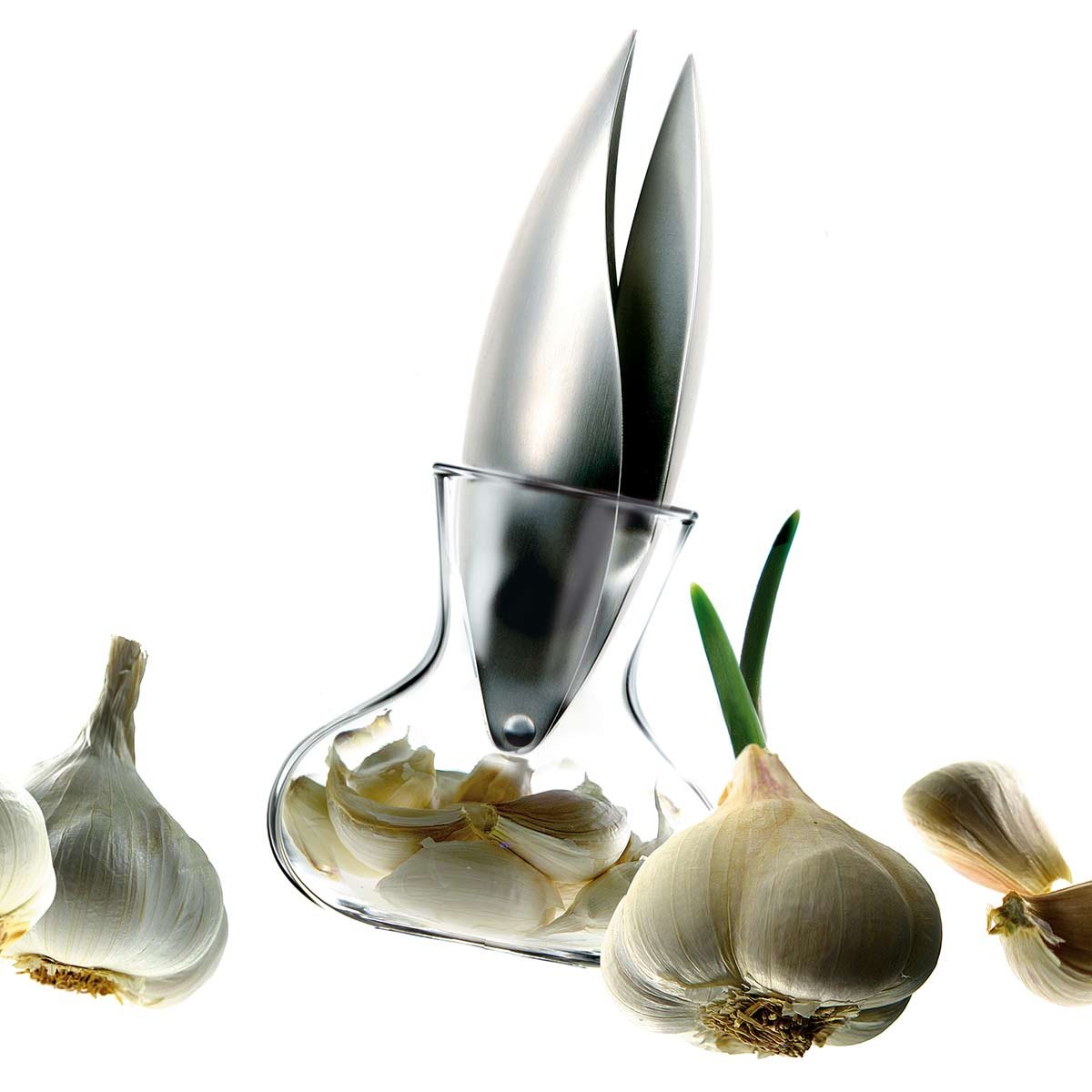 Premium Eva Solo Stainless Steel Garlic Press with Glass Container - Easy Squeeze for Fresh Garlic, Perfect for Cooking, Baking & Meal Prep