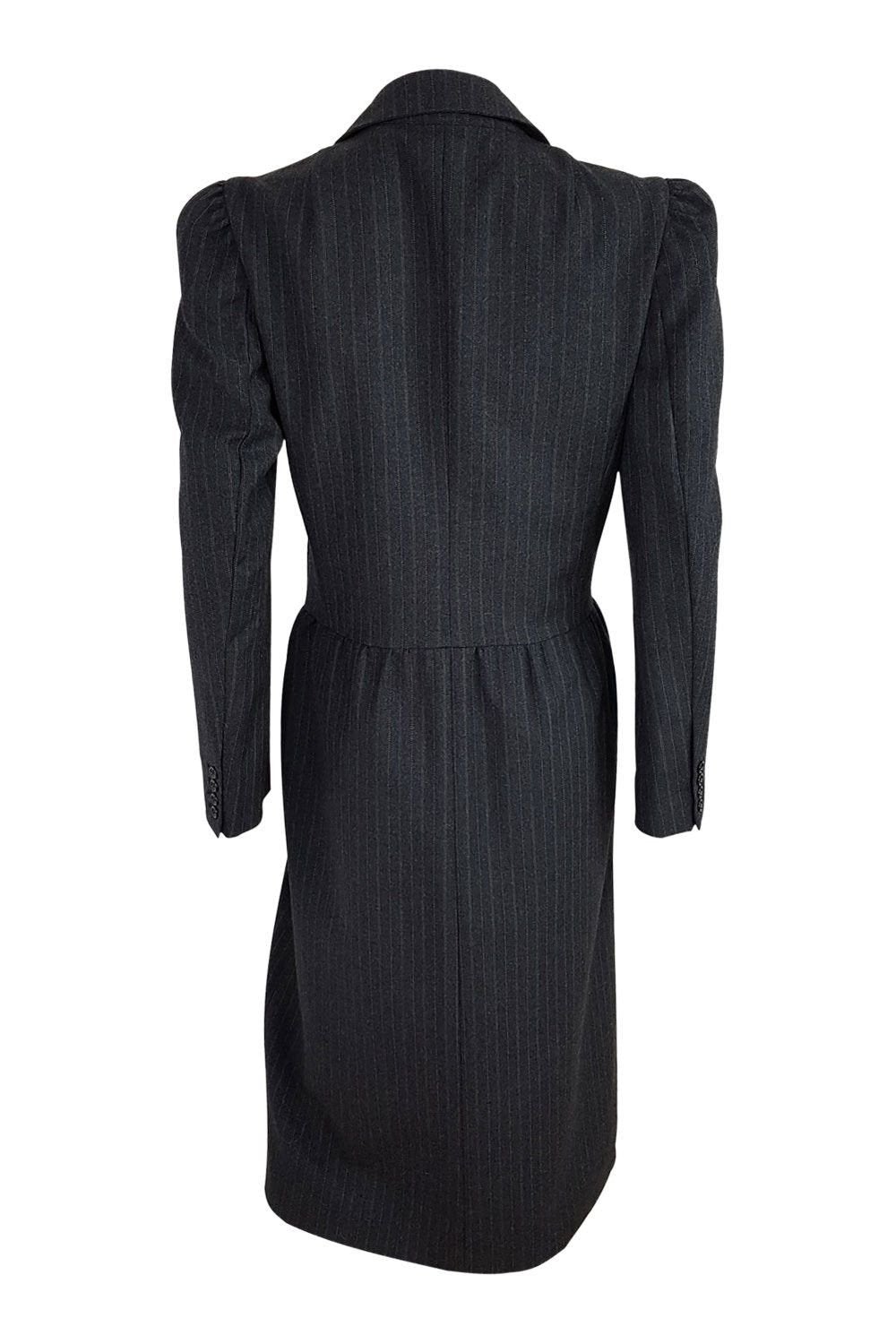 LANGE Grey Unlined Pinstripe Double Breasted Wool Jacket for Men - Size 40 | Business Formal Wear | Perfect for Office Meetings, Weddings & Professional Events