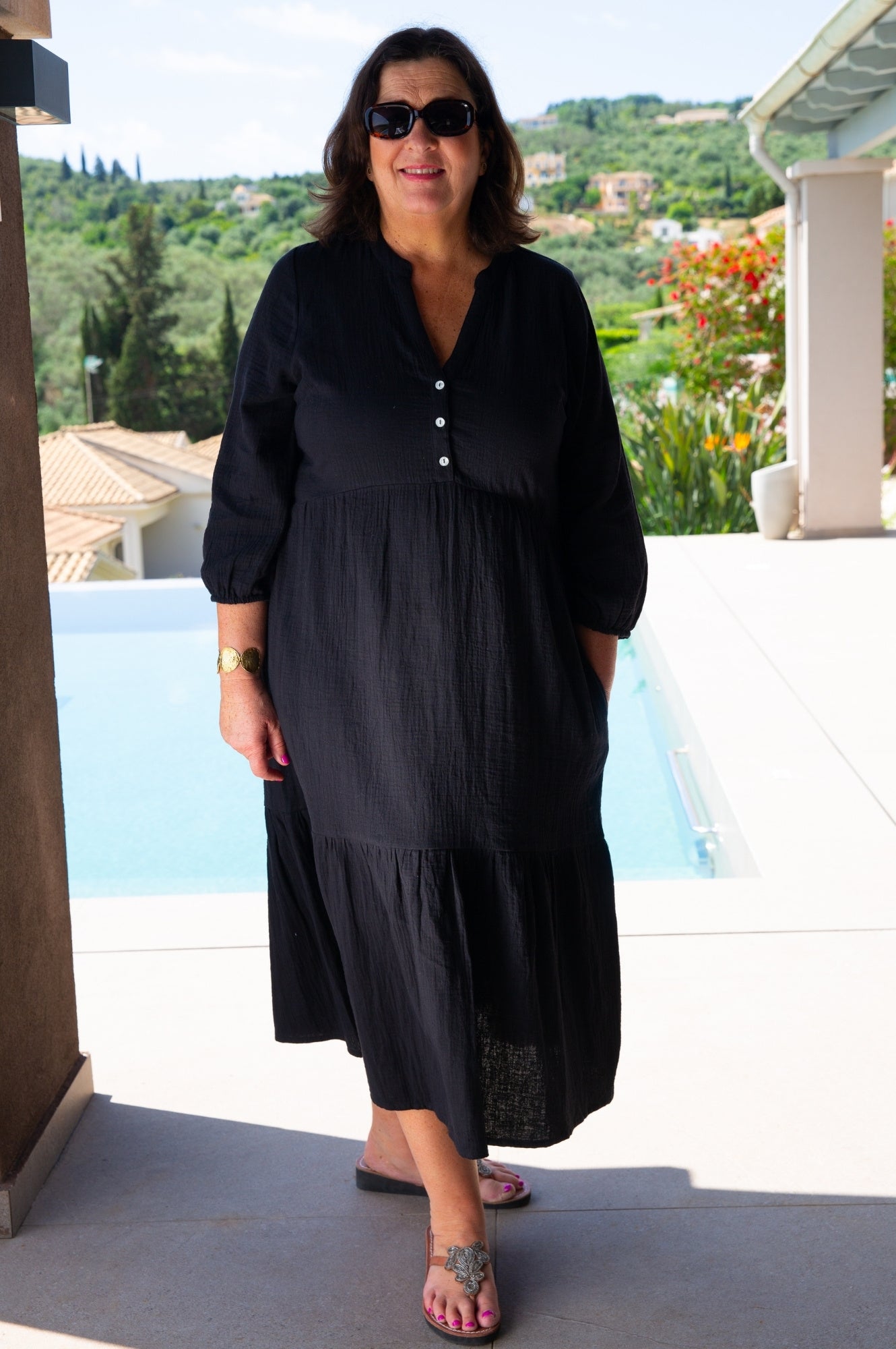 Serena Cheesecloth Dress for Women - Black Flowy Boho Maxi Dress | Perfect for Beach, Summer, and Casual Wear