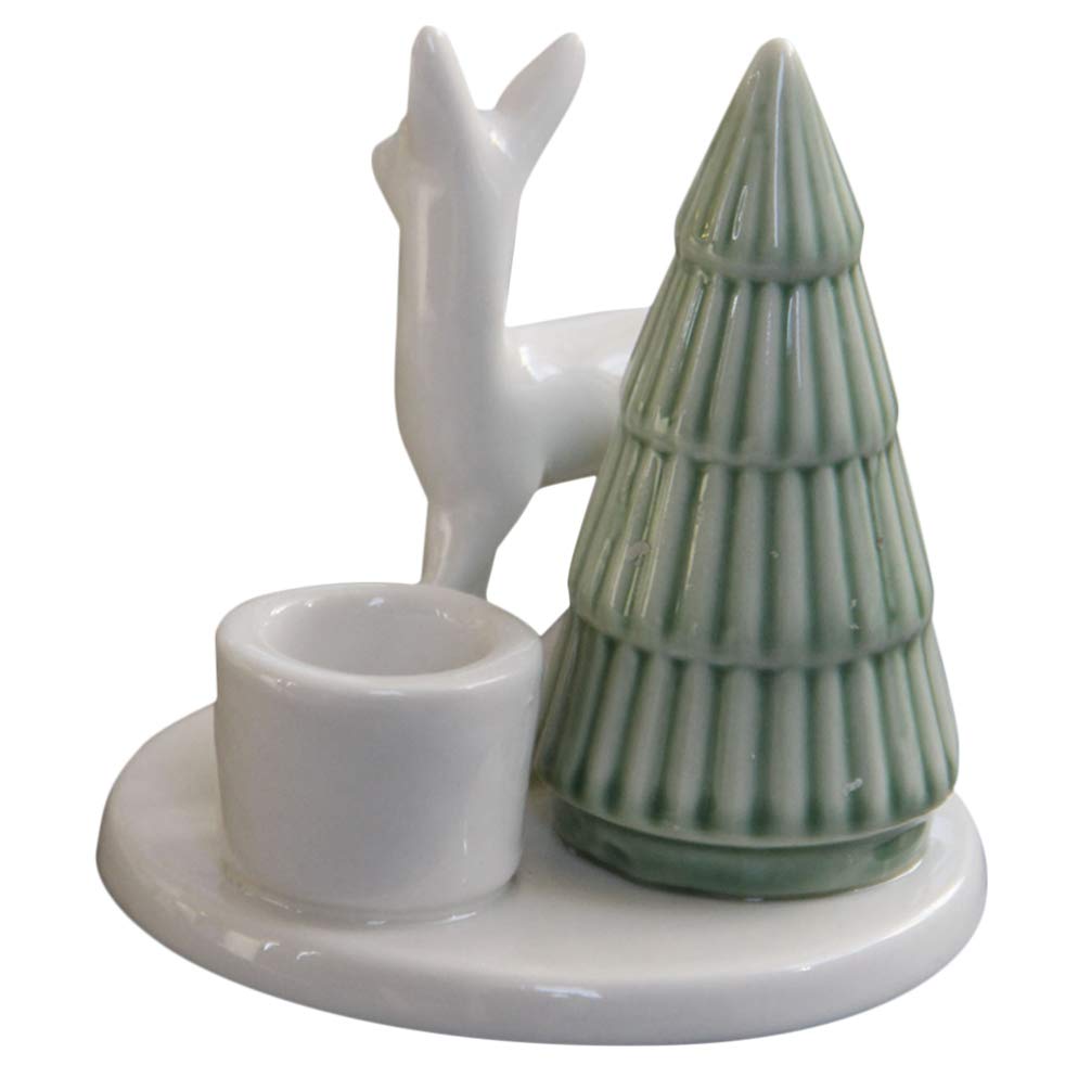 IMIKEYA Nordic Style Ceramic Candle Holder with Reindeer - Elegant Tea Light Holder for Table Centerpiece - Winter Home Decor for Living Room, Bedroom, Office (White) - Perfect for Christmas Decorations, Cozy Evenings & Holiday Gift Giving