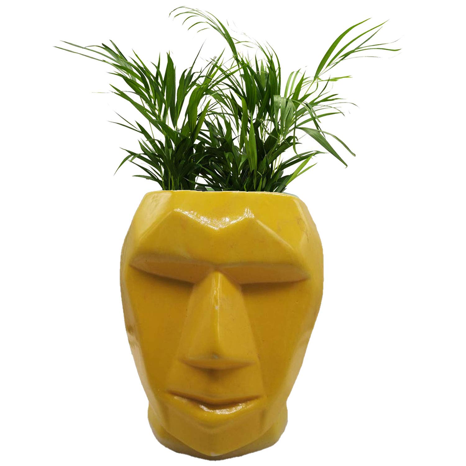 Handmade Ceramic Flower Vase in Man Shape - Khurja Pottery Planter for Home Decor (Yellow, 7.5