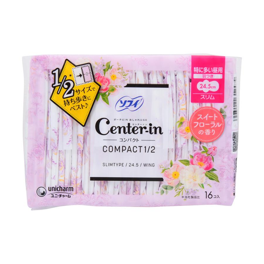 SOFY Center In Compact Sweet Hday 24.5cm (16pcs) - Ultra Thin Sanitary Pads for Women, Comfortable & Absorbent Daily Protection - Perfect for Work, Travel and Active Lifestyles