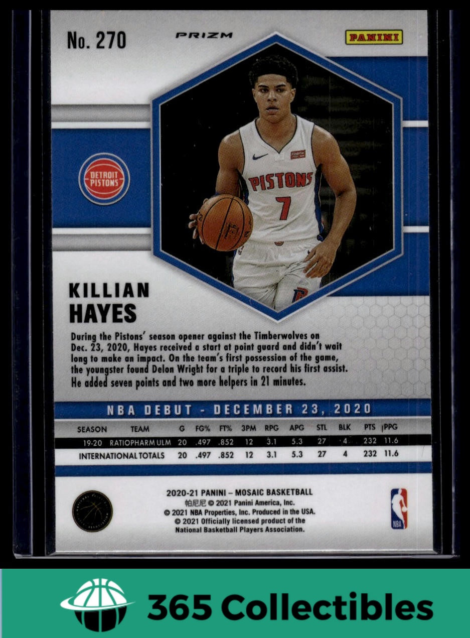 2020-21 Panini Mosaic Killian Hayes Prizm Rookie Card #270 - Detroit Pistons Basketball Trading Card - Perfect for Collectors & NBA Fans