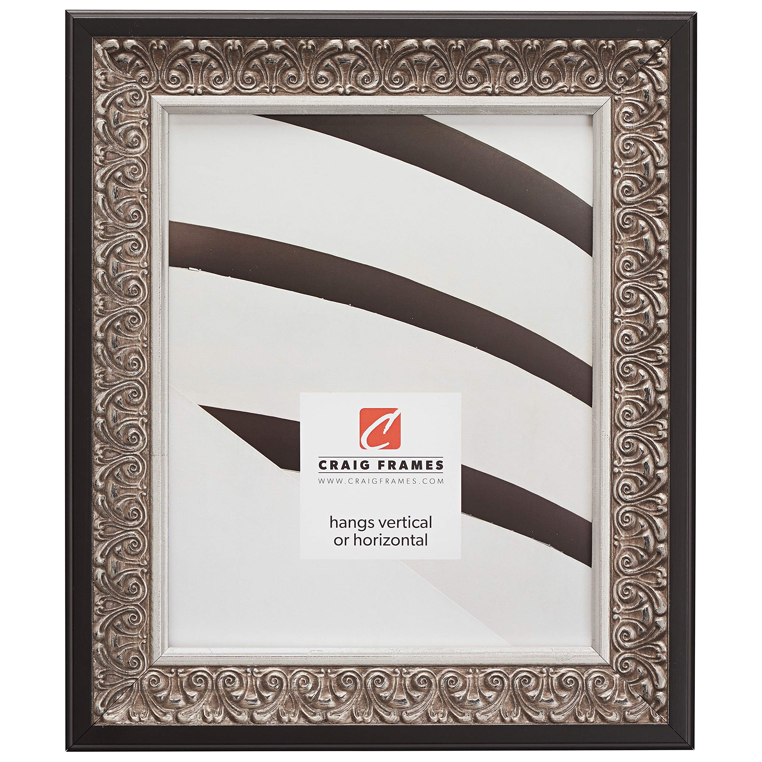 Craig Frames Furio 22x28 Inch Distressed Silver Black Picture Frame for Wall Art