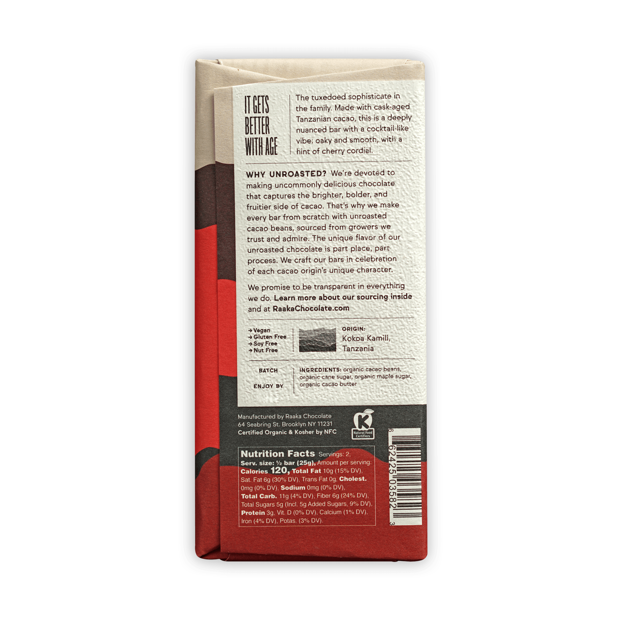 Raaka Bourbon Cask Aged 82% Dark Chocolate Bar - Premium Organic Single Origin Vegan Chocolate for Gifting, Baking & Desserts