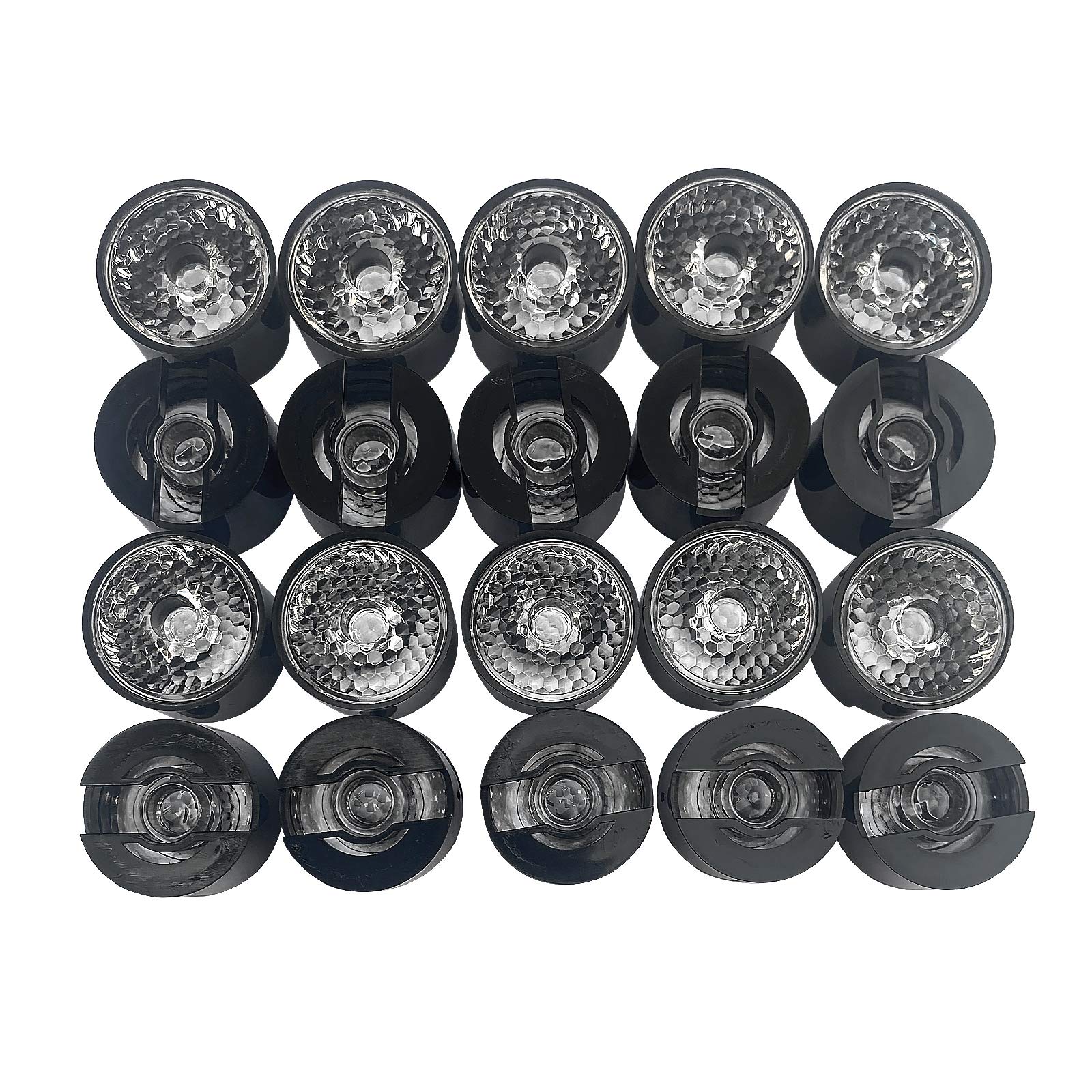20-Pack Acrylic LED Lens with Black Holder Bracket - 25 Degree Φ20mm Focus Lens for LED Beads, Chips & Bulbs - Perfect for DIY Lighting Projects, Stage Lights, and Home Decor