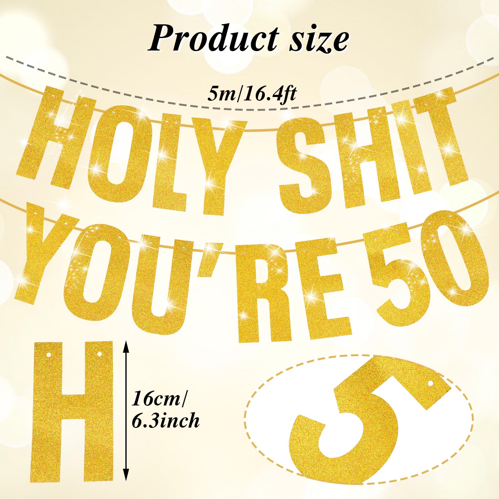 50th Birthday Banner Gold Glitter - Funny 'Holy Shit You're 50' Party Decorations for Women & Men | Perfect for Milestone Birthday Parties, Anniversary Celebrations & Retirement Events