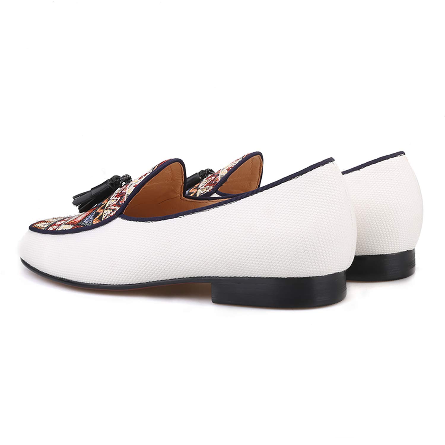 HI&HANN Men's Cotton Canvas Loafers with Paisley Pattern - Stylish Tassel Dress Shoes for Weddings, Parties & Formal Events - Comfortable Smoking Slippers & Casual Flats for Men