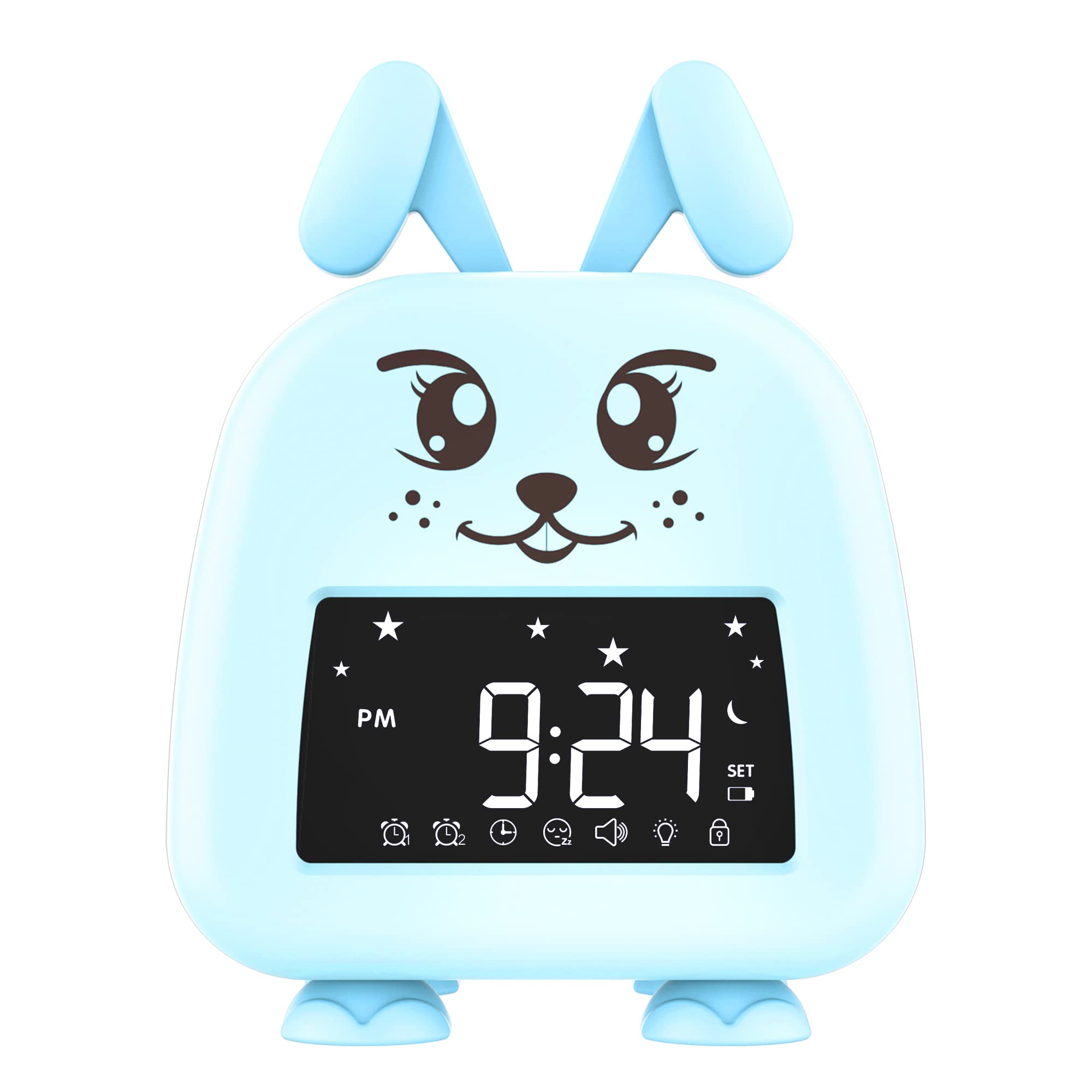 Kids Alarm Clock with Night Light & Sleep Sounds - Cute Bunny Design, 1200mAh Rechargeable Battery, Sleep Trainer & Wake-Up Clock for Toddlers & Children's Bedrooms | Perfect for Bedtime Routines & Morning Wake-Ups