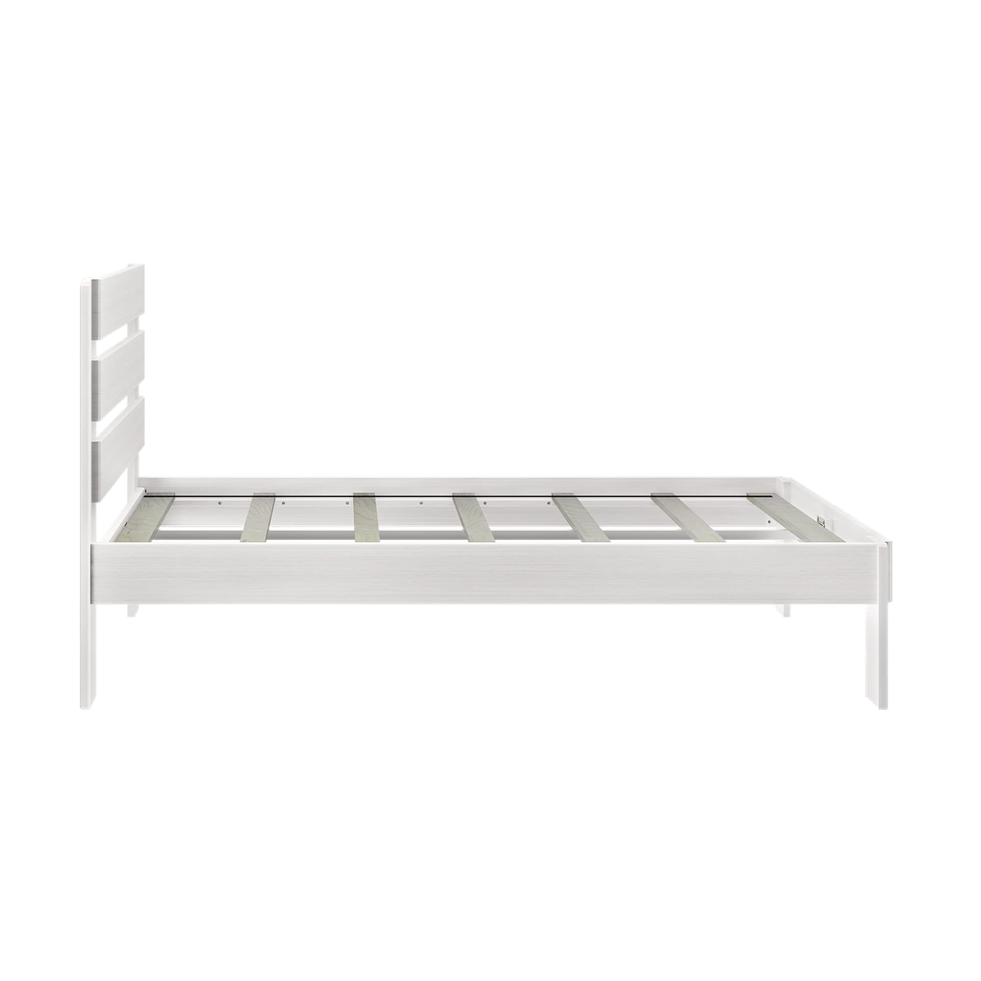 Rustic White Wash Wood Full Bed Frame with Headboard - Solid Platform Bed with Slatted Support for Bedroom, Guest Room & Dormitory