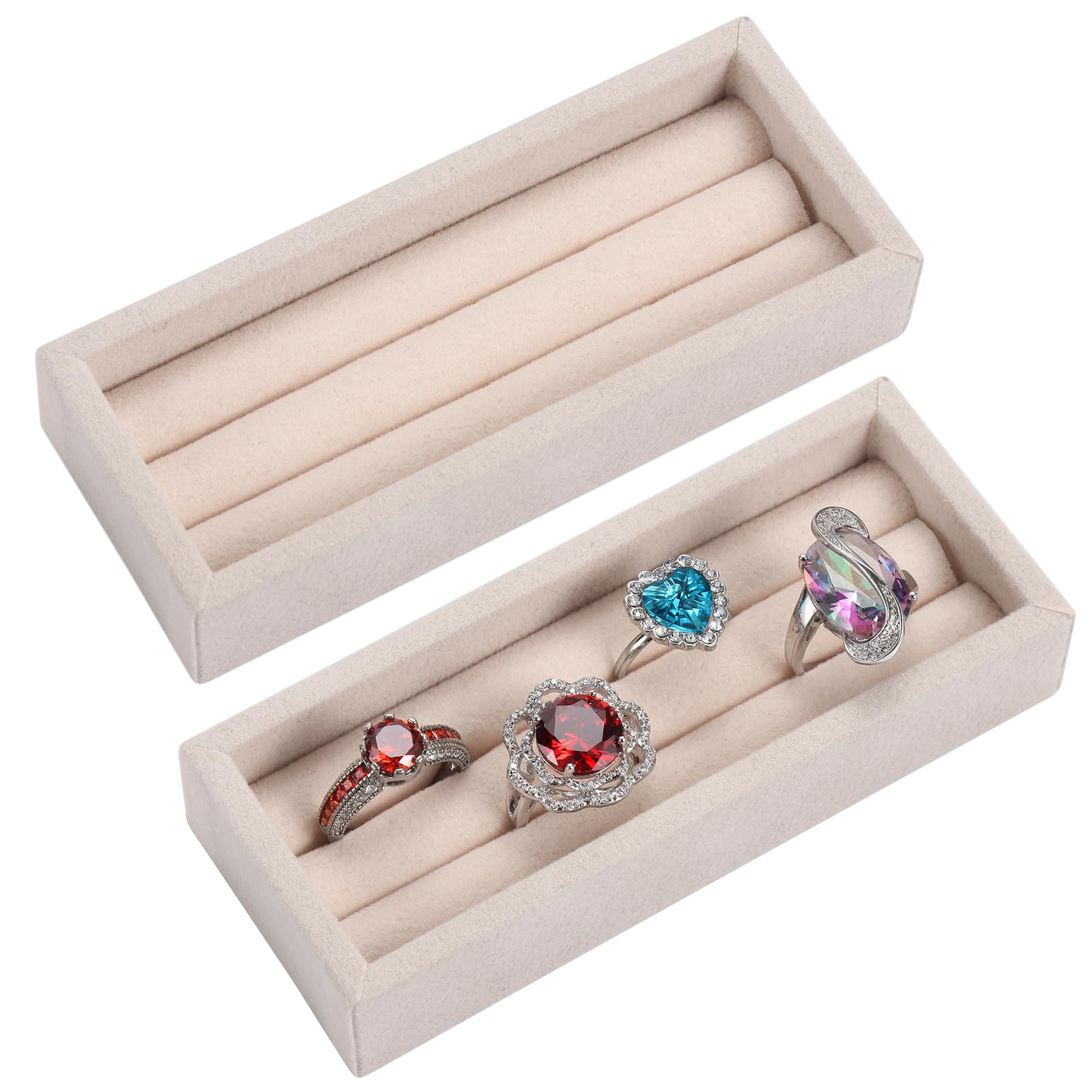 Valyria 2-Slot Velvet Ring Organizer & Earring Trays - Jewelry Box & Drawer Storage
