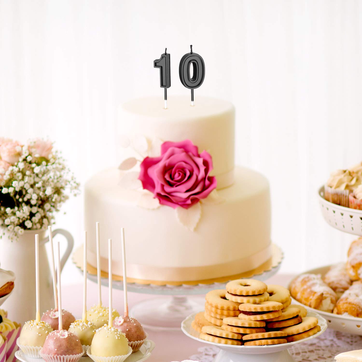 Frienda 10th Birthday Cake Candles - Numeric Candles for Happy Birthday, Wedding & Anniversary Decorations (Black) - Perfect for Birthday Parties, Wedding Cakes & Celebration Supplies