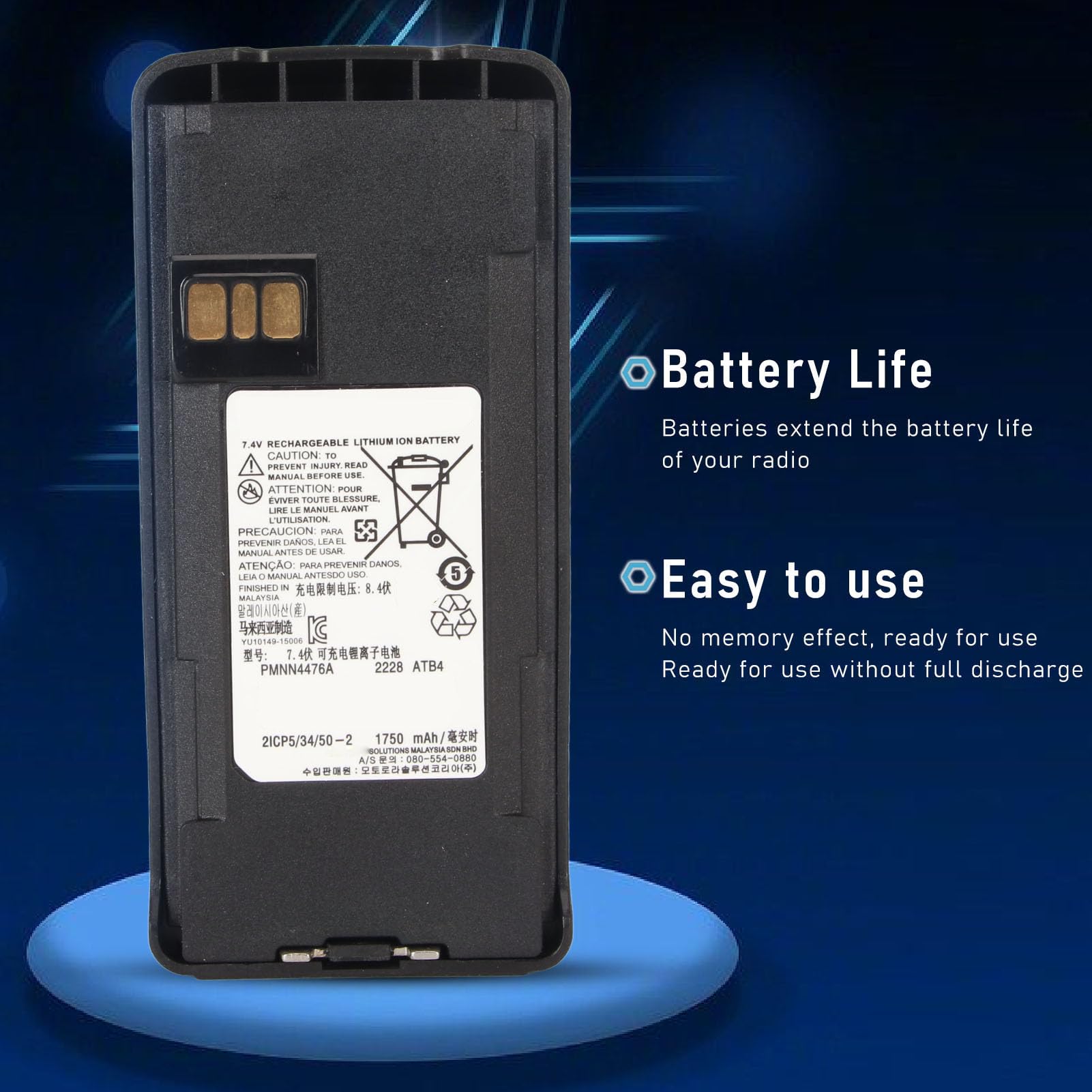 Motorola CP1200 CP1300 CP1600 CP1660 CP185 CP476 Replacement Battery - 1750mAh 7.4V Li-ion Safety Battery | OEM Compatible | Perfect for Two-Way Radios & Emergency Communication