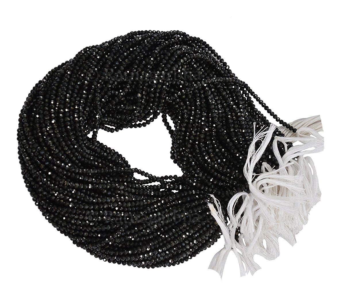 Black Tourmaline Faceted Rondelle Loose Beads - Premium Israel Cut Gemstone Strand for Jewelry Making (Wholesale) - Perfect for Necklaces, Bracelets & DIY Craft Projects