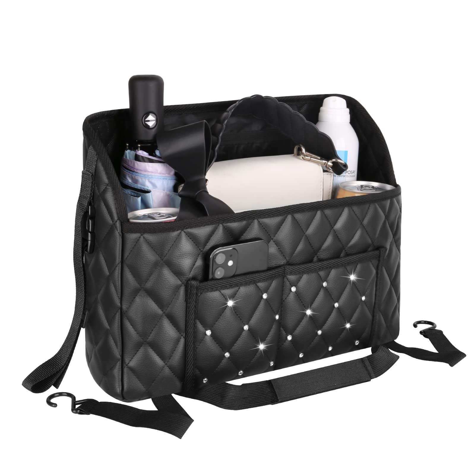 Premium Leather Car Purse Holder Between Seats - Universal Handbag Organizer with Storage Net Pocket for Women | Perfect for Daily Commute, Road Trips & Car Organization