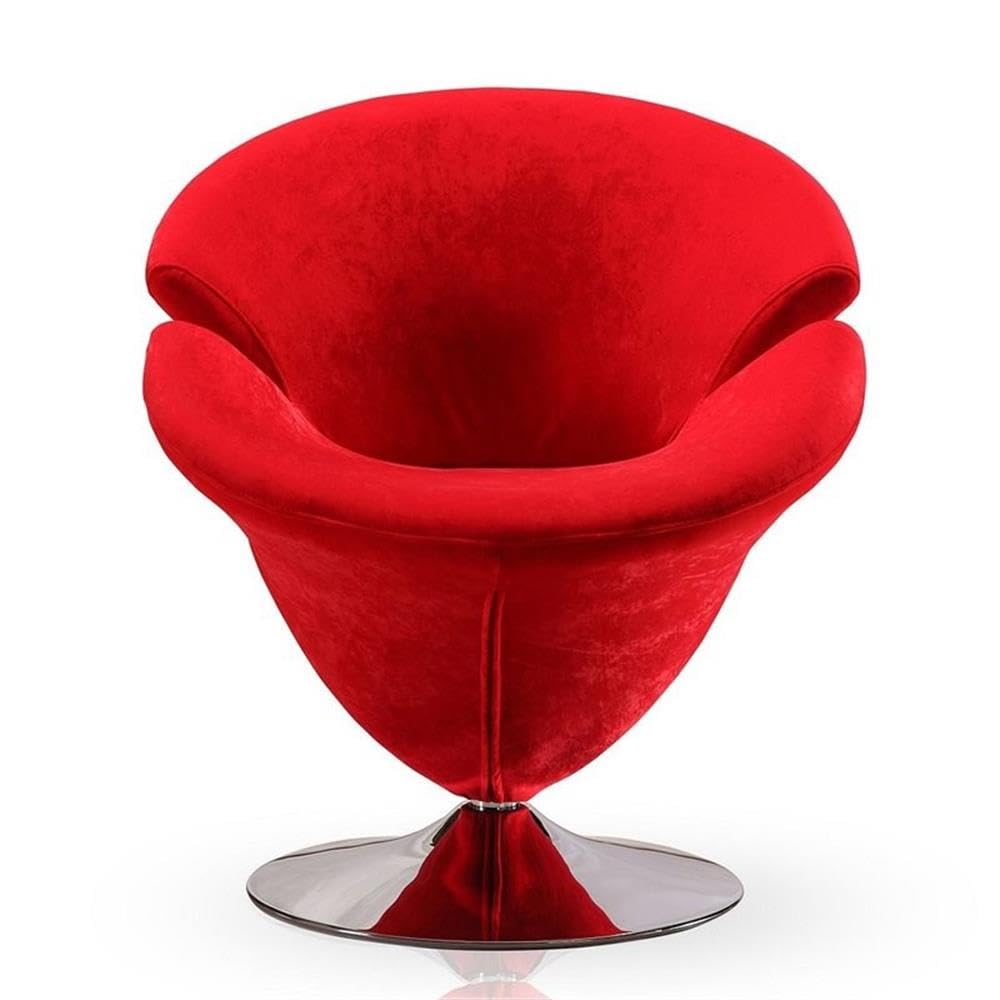 Velvet & Metal Swivel Accent Chair - Red Upholstery with Polished Chrome Base | Modern Living Room, Bedroom, or Office Seating for Home Decor