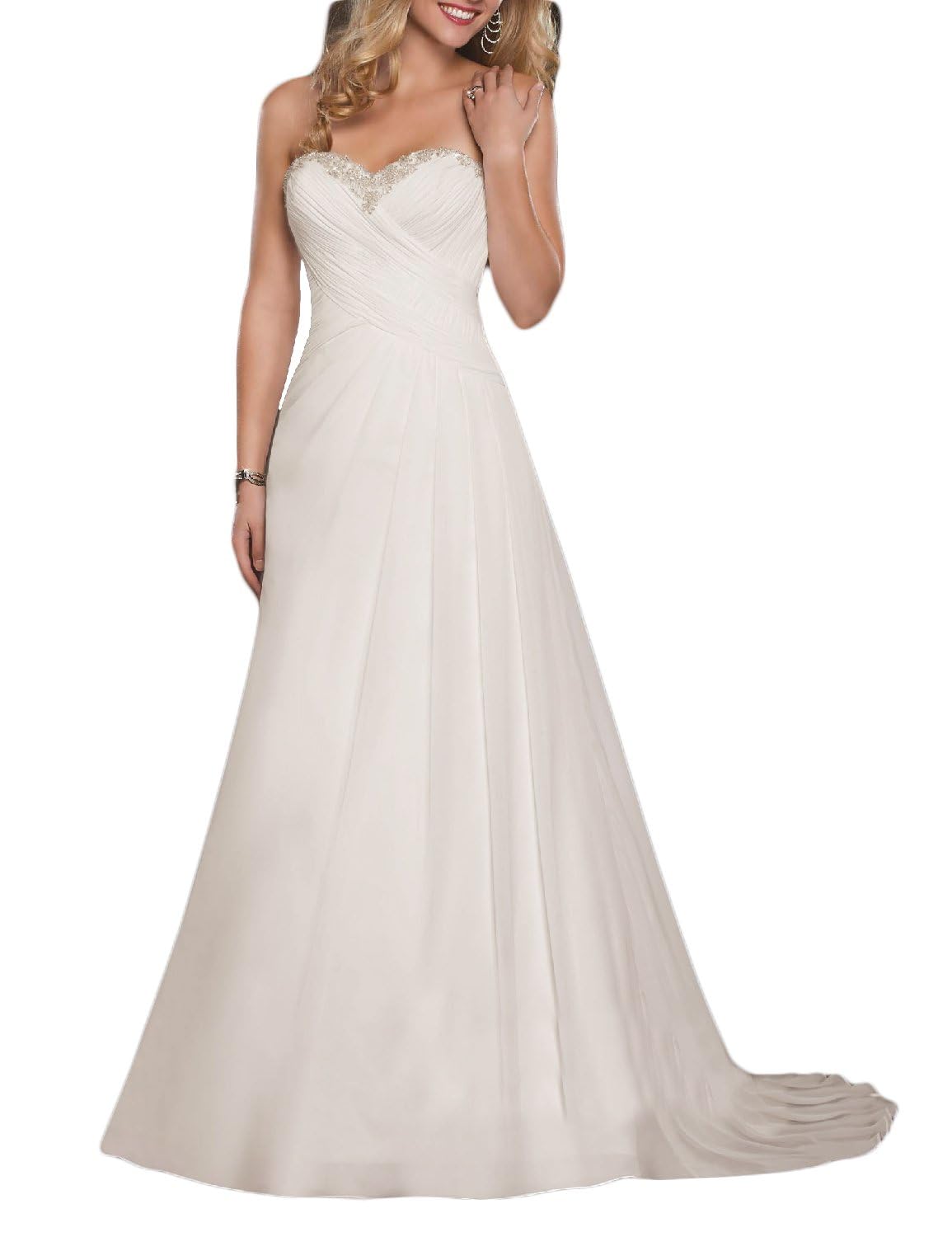 2025 Strapless Chiffon Beach Wedding Dress - A-Line Long Bridal Gown for Bride | Perfect for Beach, Destination & Summer Weddings