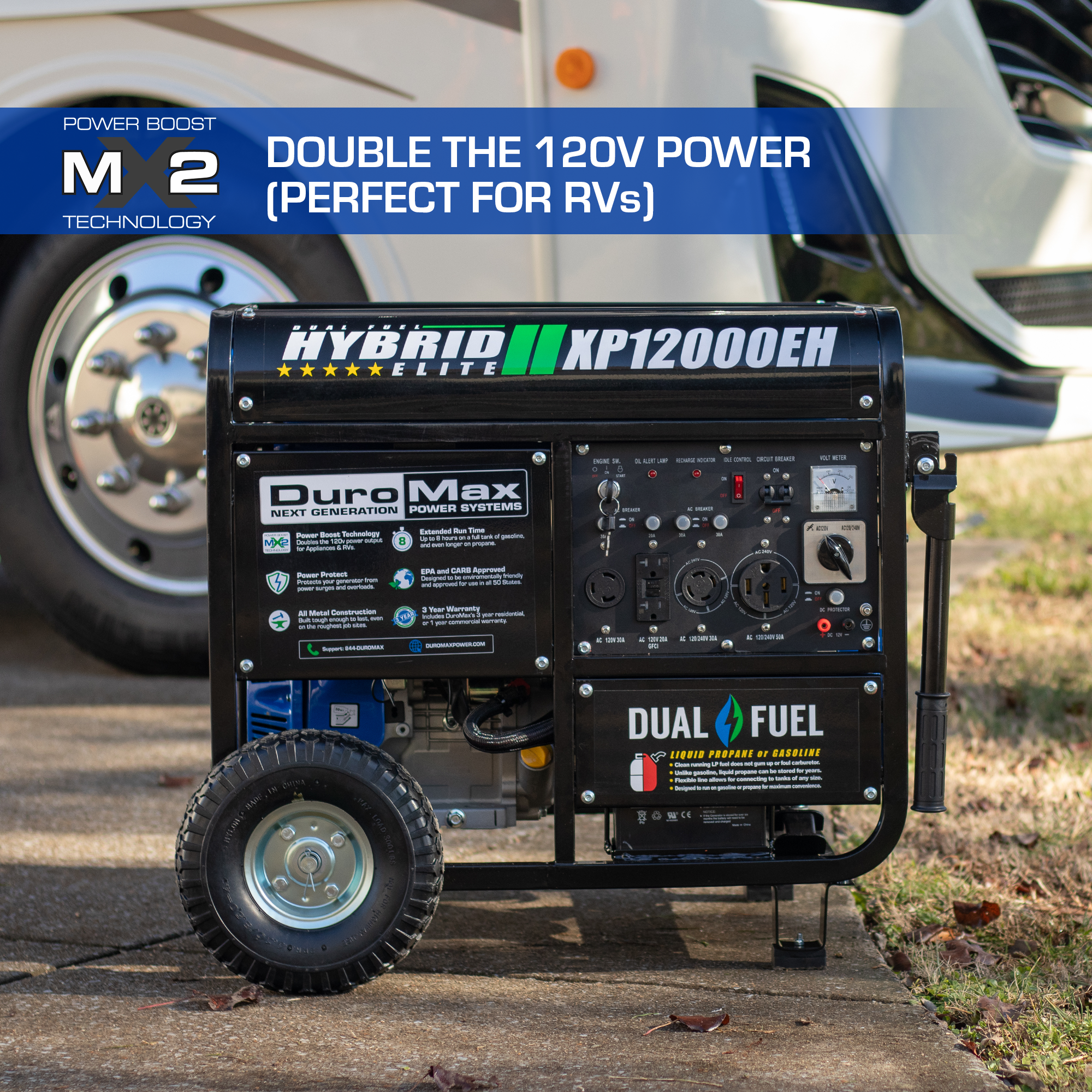 12,000 Watt Dual Fuel Portable Generator - Gas & Propane Powered for Home Backup, Camping & Outdoor Use