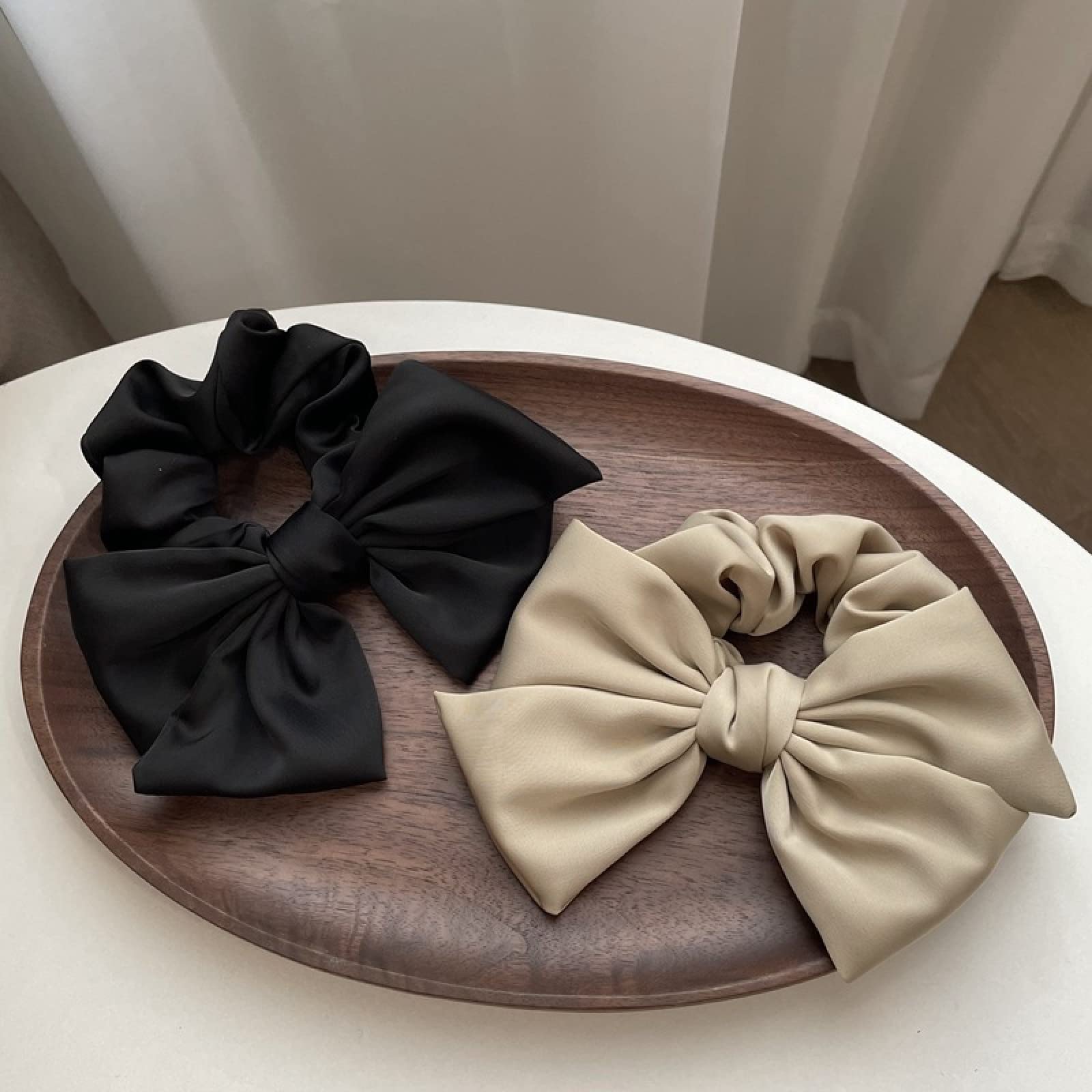 4Pcs Silk Scrunchies for Women - Retro Satin Bow Hair Ties, Gentle Hair Bands for Thick or Thin Hair | Perfect for Workouts, Office, Wedding & Everyday Use