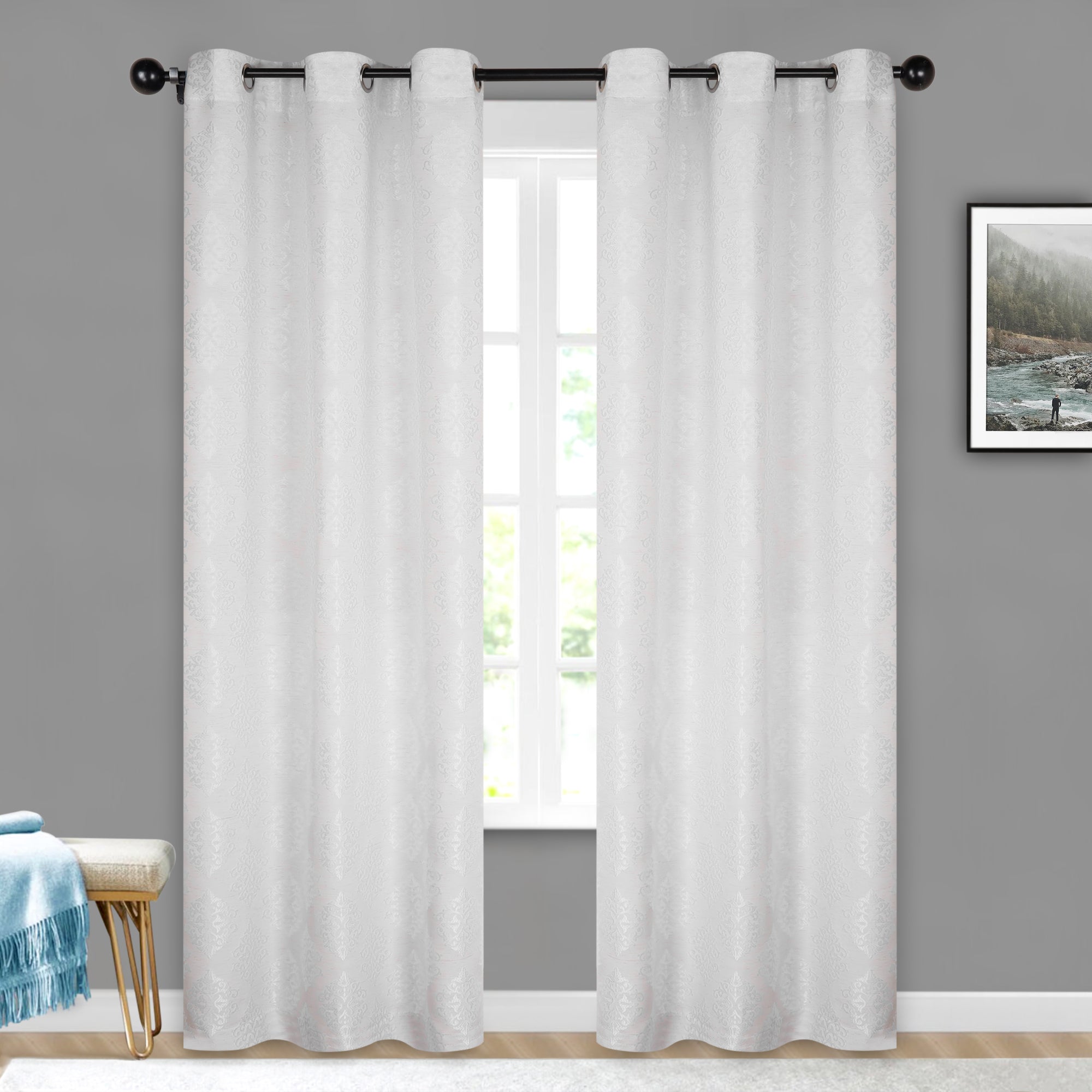 Venetian Damask Jacquard Curtain Panels - Set of 2 Luxury Window Treatments for Living Room & Bedroom Decor