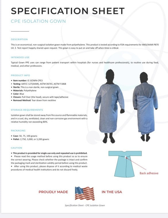 Disposable Level 2 Isolation Gown - Medical PPE Protective Coverall for Healthcare Workers - Ideal for Hospitals, Clinics & Home Care Use