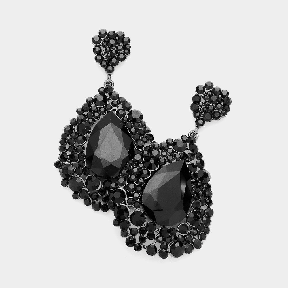 Big Jet Black Chunky Earrings for Women - H2027 | Stylish Statement Earrings for Pageants, Parties & Special Occasions | Fashion Jewelry Gift Idea