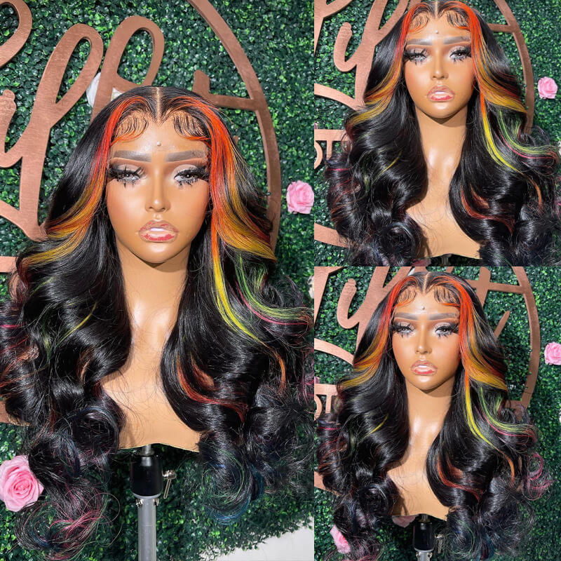 Eullair Multi-Colored Straight Human Hair Wig - Pink, Purple, Blue, Green Body Wave Lace Frontal Wigs with Pre-Plucked 180% Density | Perfect for Cosplay, Halloween, Parties & Daily Fashion