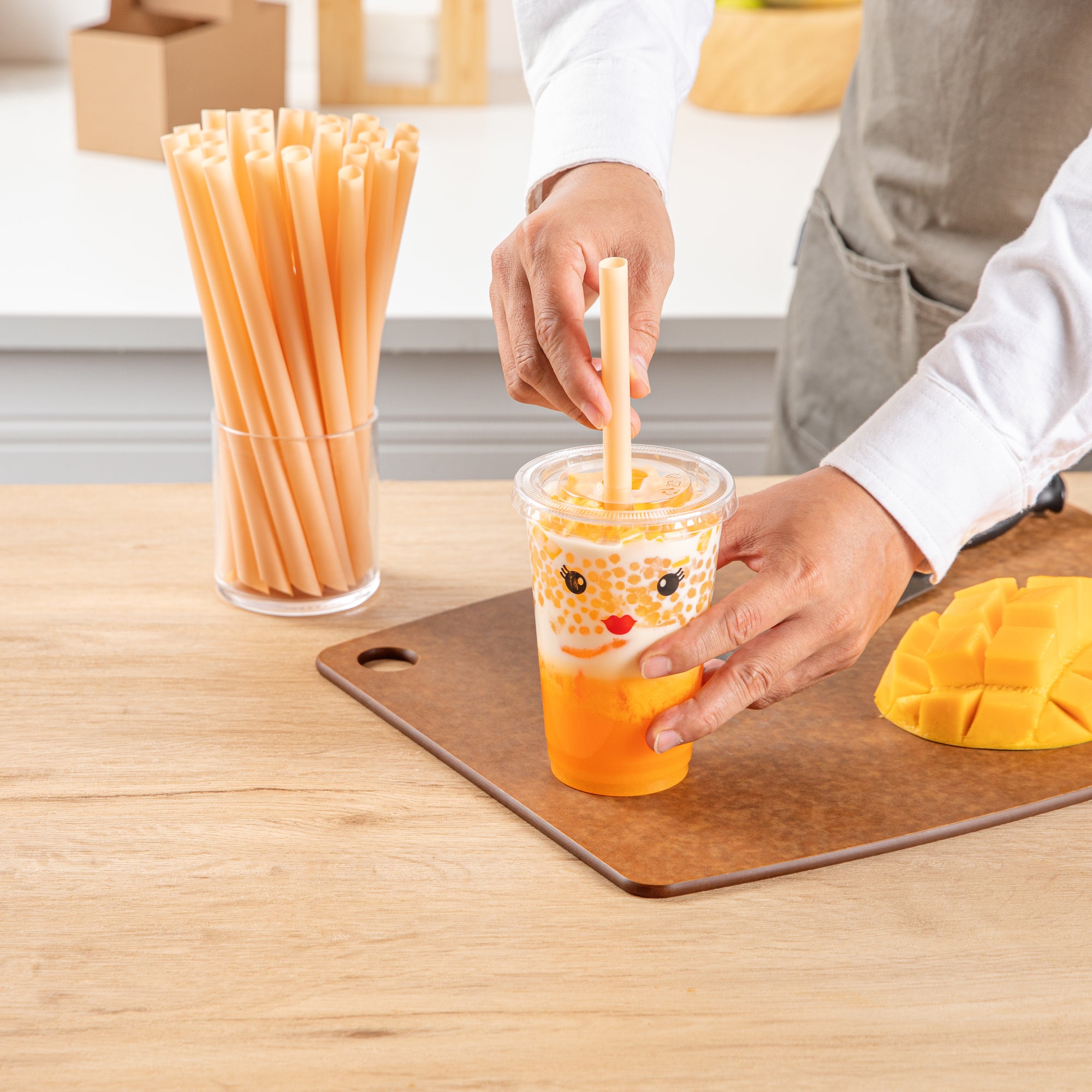 Eco-Friendly Extra Wide Boba Straws - 1000 Count Compostable PLA Plastic Orange Drinking Straws for Bubble Tea, Smoothies & Cold Beverages | Pointed Tip, Unwrapped | Sustainable Party & Restaurant Supplies
