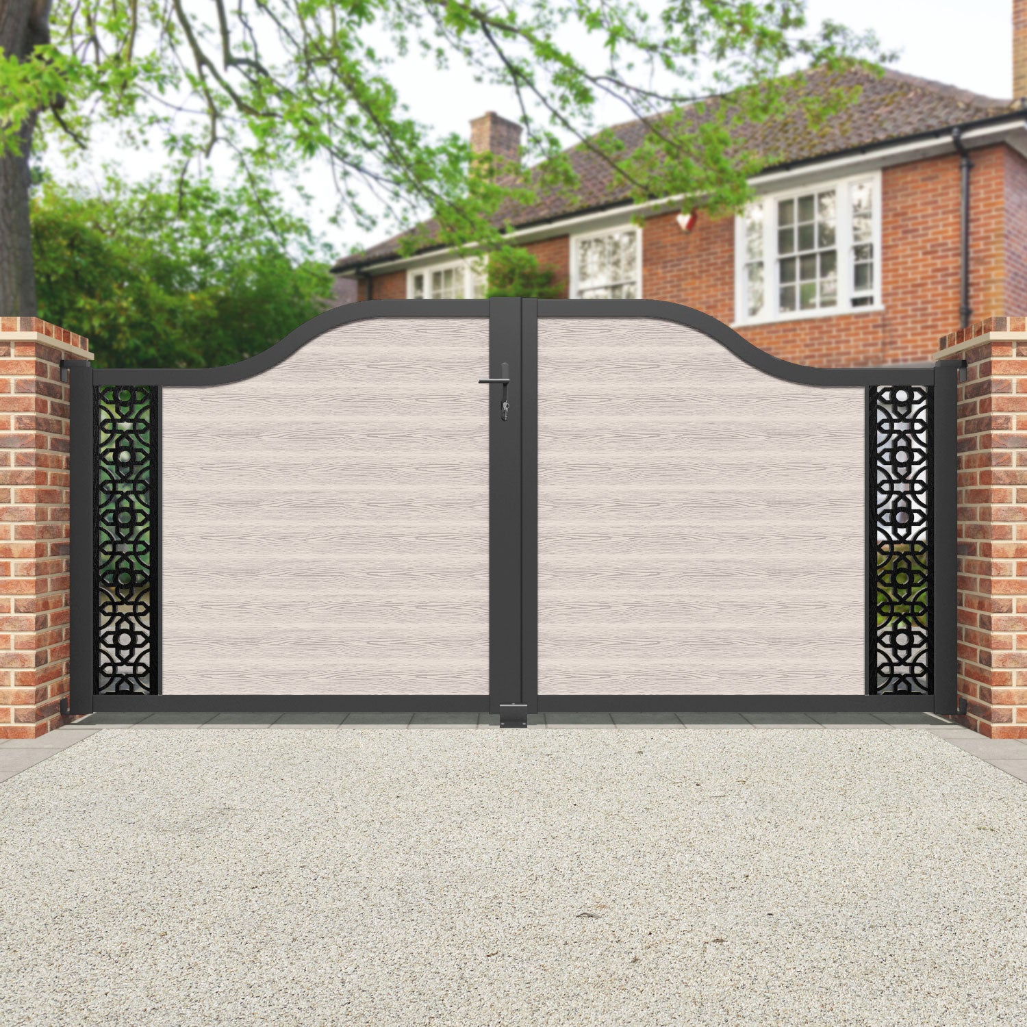Classic Nabila Curved Top Driveway Gate - Mid Stone End Screen - Elegant Driveway Entrance for Homes & Estates - Perfect for Security & Curb Appeal