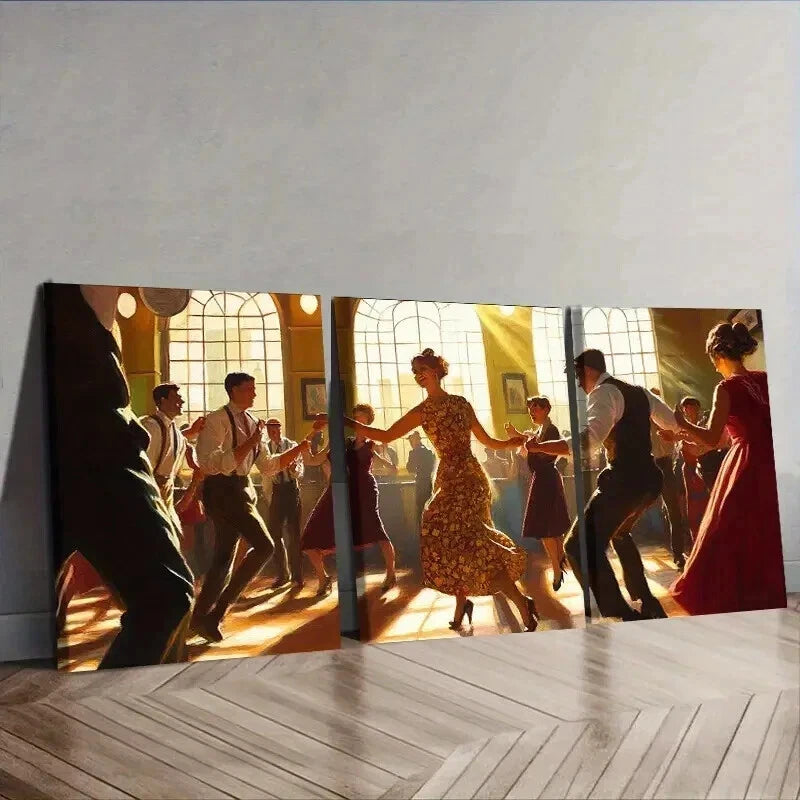 3-Piece Wall Art Set - People Dancing Canvas Framed Prints 50x70cm | High Quality Australian Made | Ready to Hang | Perfect for Living Room, Bedroom & Office Decor