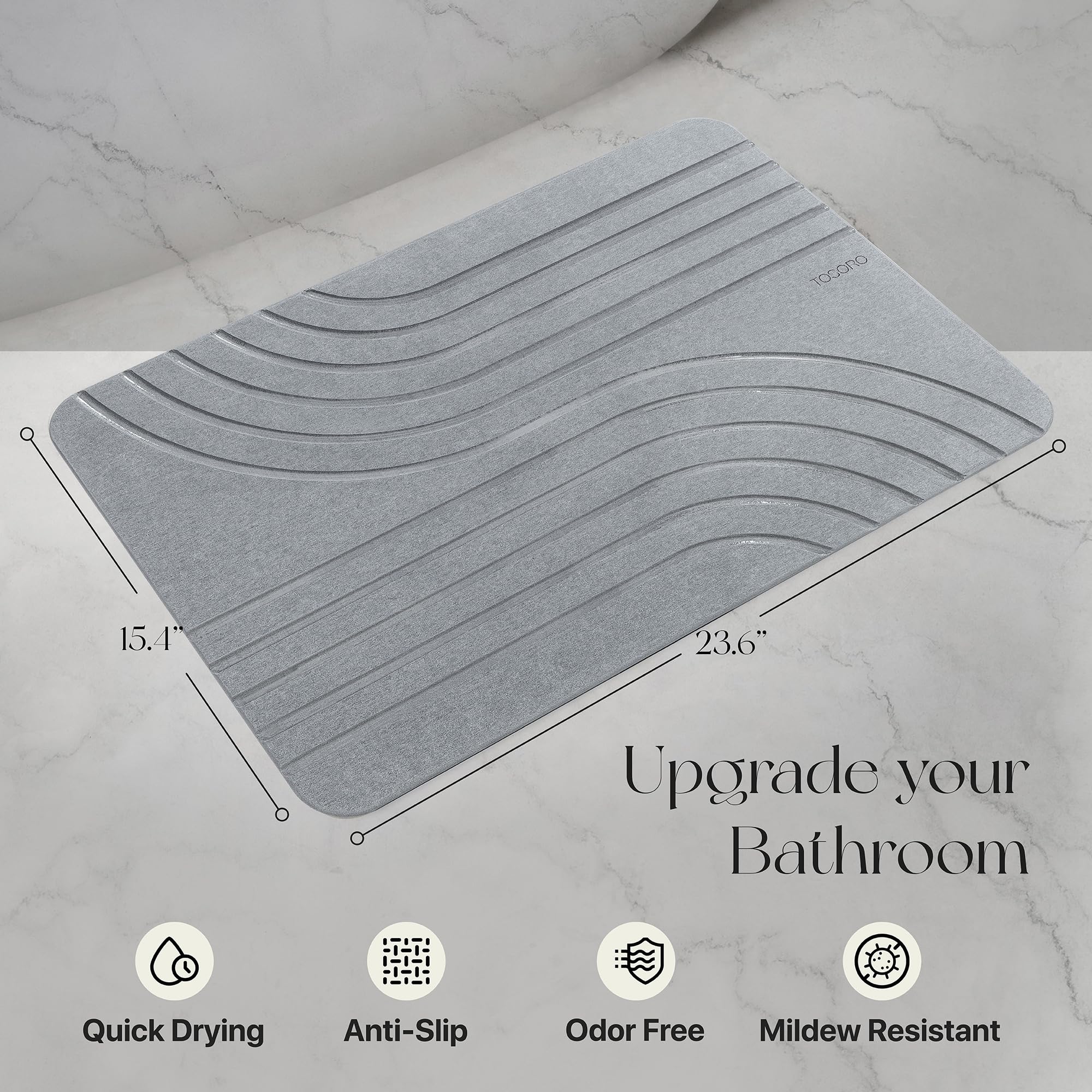 Premium Diatomaceous Earth Bath Mat - Non-Slip Quick Dry Stone Shower Mat for Bathroom - Modern Elegant Design, Easy to Clean (23.5