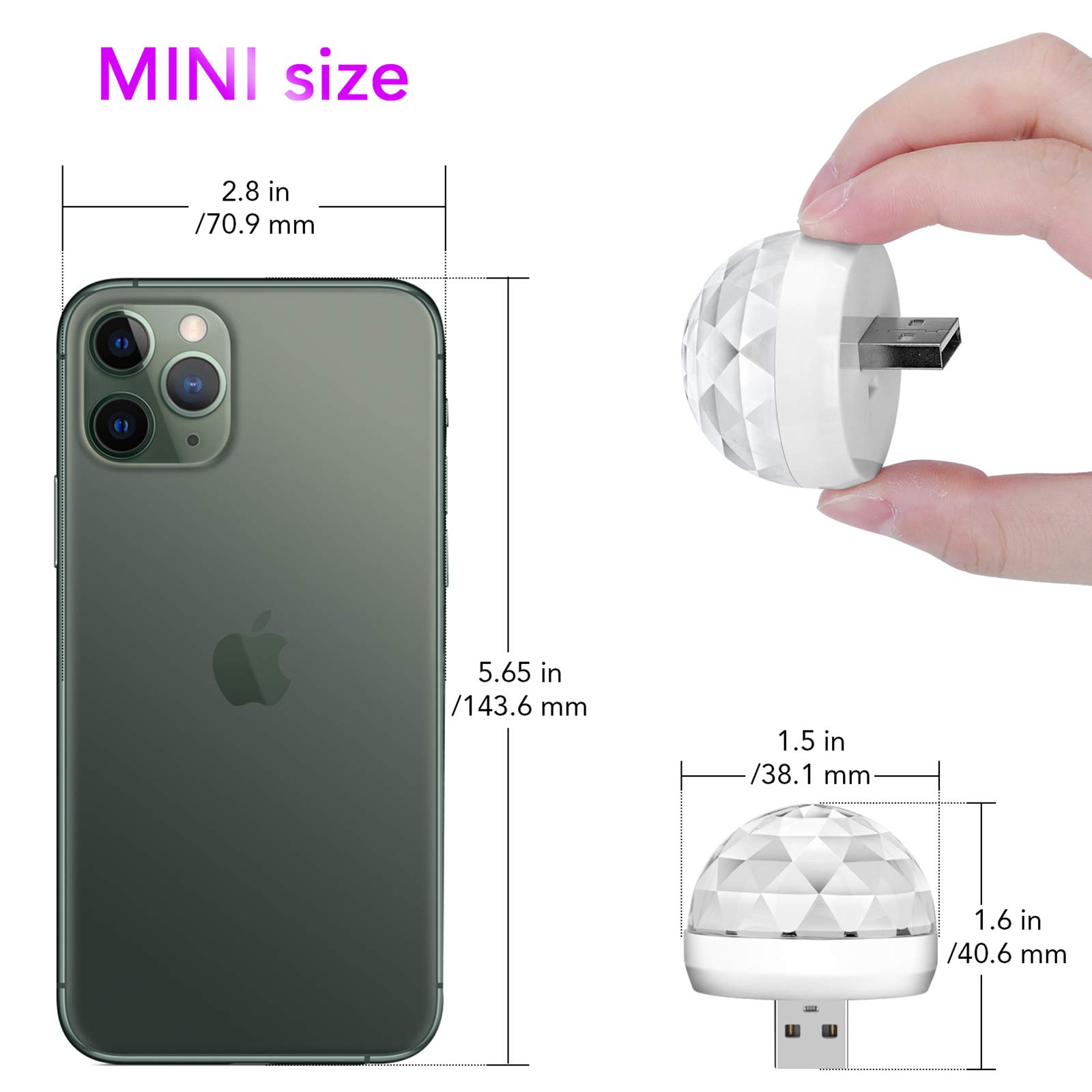 Mini USB Disco Ball Lights - 3 Pack for DJ, Party & Car Decor