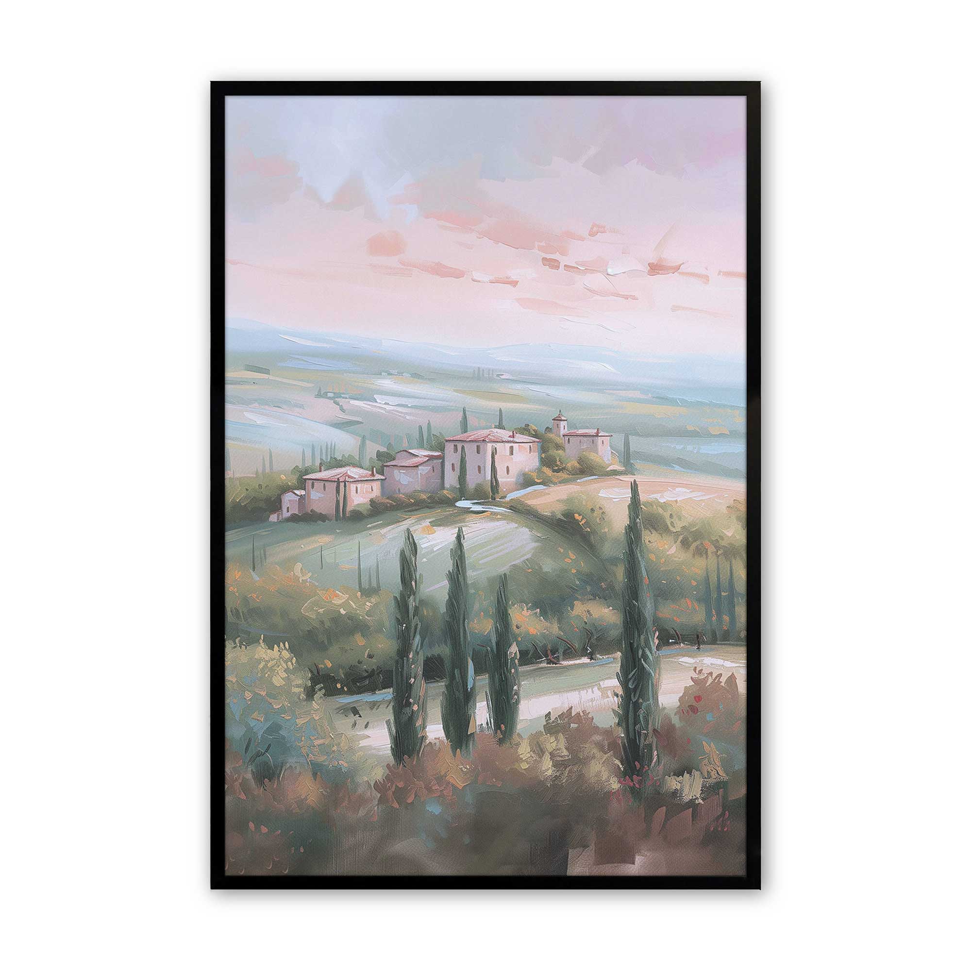 Tuscany Sunset Landscape Art Print - Dusk's Glow v1 Wall Decor for Living Room, Bedroom & Office