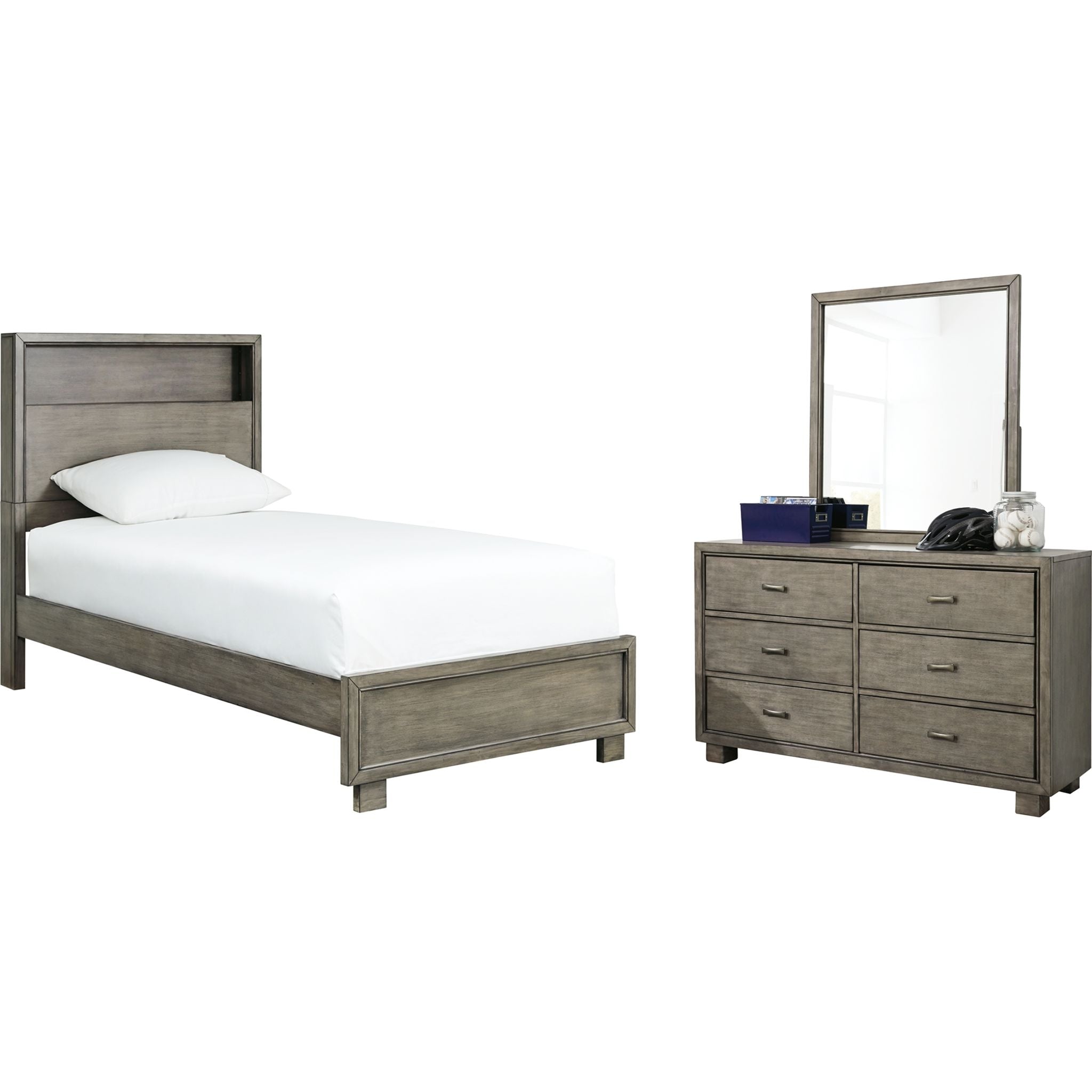 Arnett 5-Piece Twin Bedroom Set in Gray - Modern Kids' Bedroom Furniture for Small Spaces & Guest Rooms