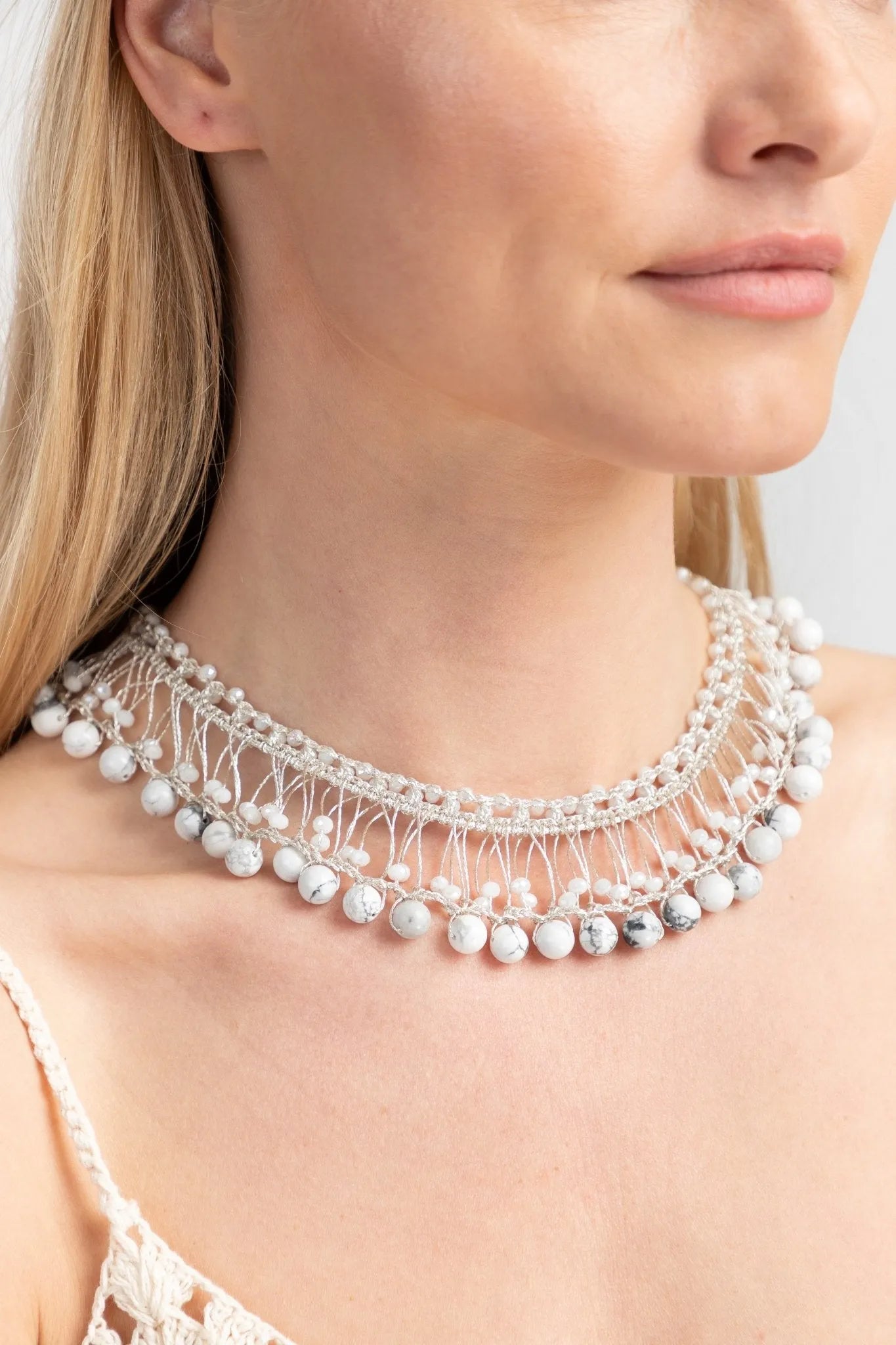 Beaded Collar Chain Duo Stone Necklace - Elegant Layered Jewelry for Women | Perfect for Weddings, Parties & Everyday Wear