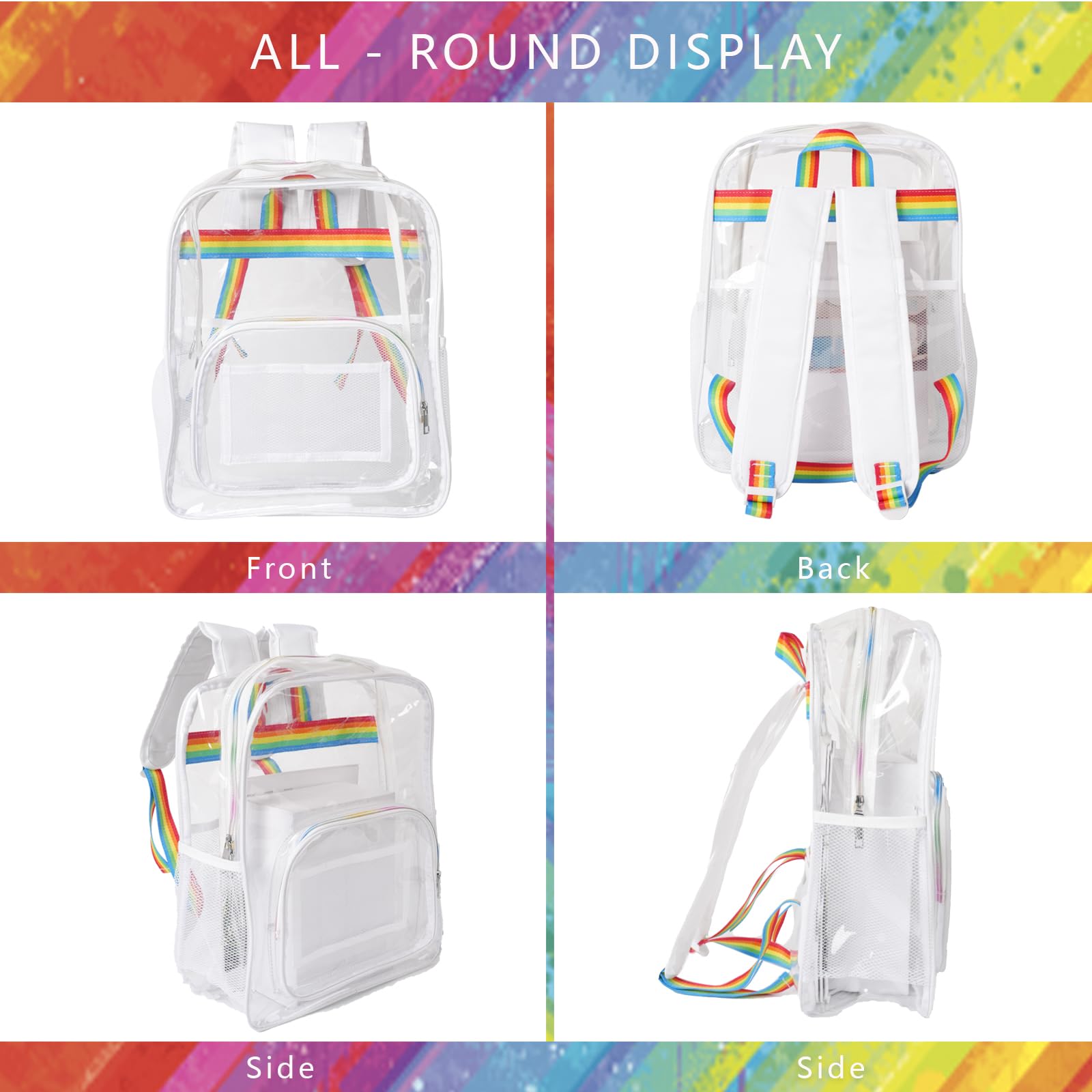 Stadium Approved Clear Backpack - Large Waterproof Transparent School Backpack with Pen Holder for Sports, Travel & School | Heavy Duty See-Through Bag (White) - Perfect for Concerts, Airports & Security Checkpoints