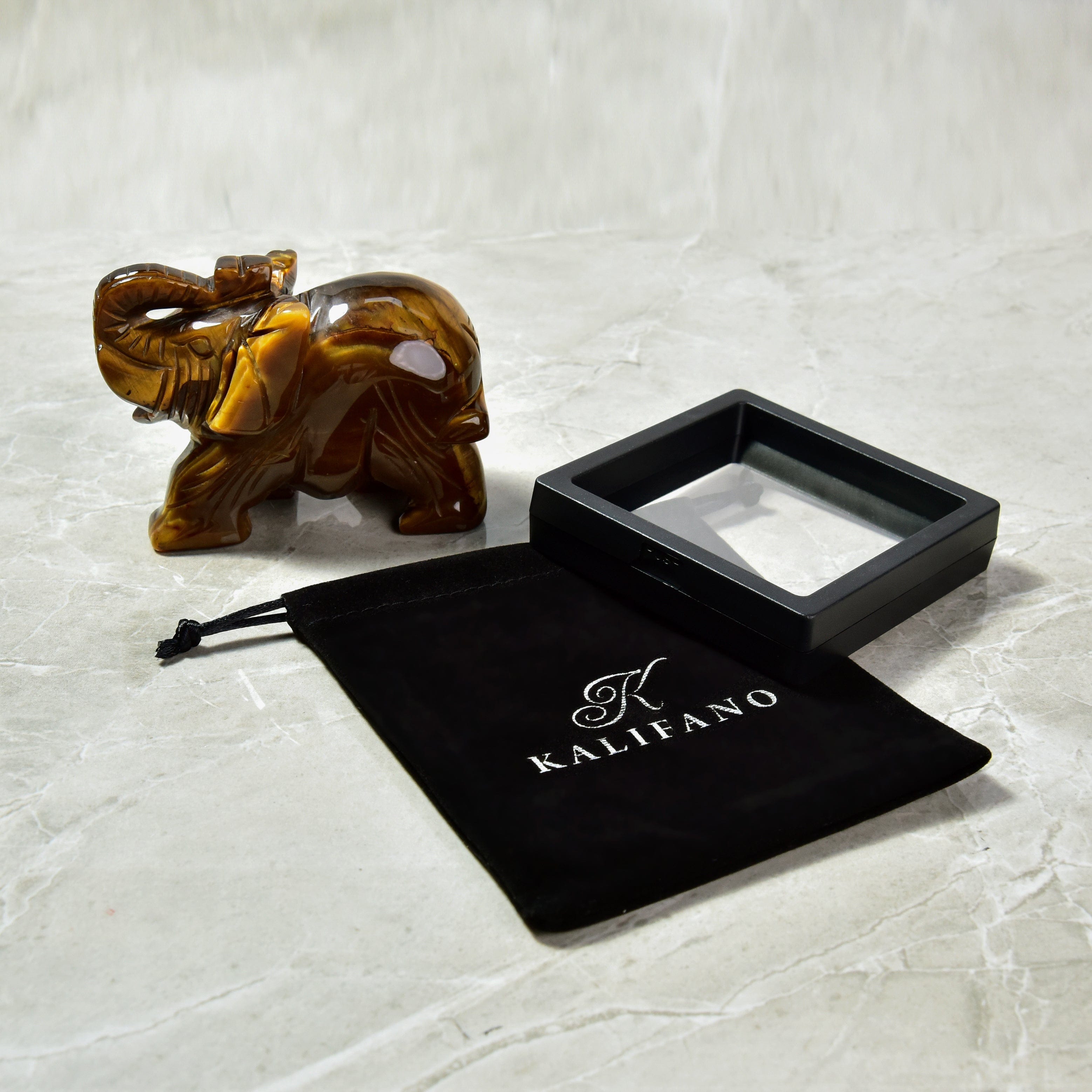 4 Tiger Eye Elephant Natural Gemstone Carving - Handmade Spiritual Decor, Feng Shui Ornament for Home, Office & Meditation Space