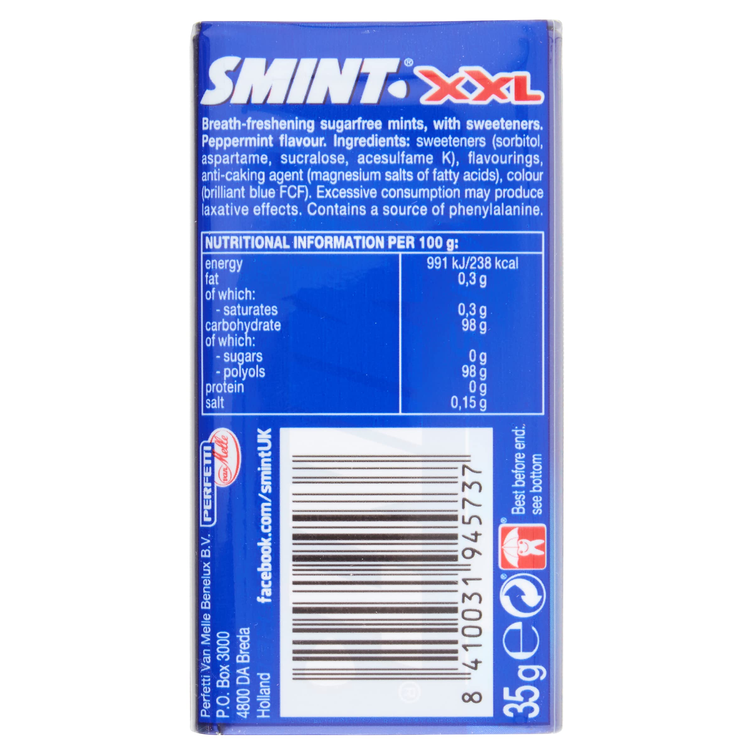 Smint XXL Sugar-Free Peppermint Mints - 50 Count Tin (35g) | Fresh Breath Solution for Work, Travel & Meetings | Pack of 1
