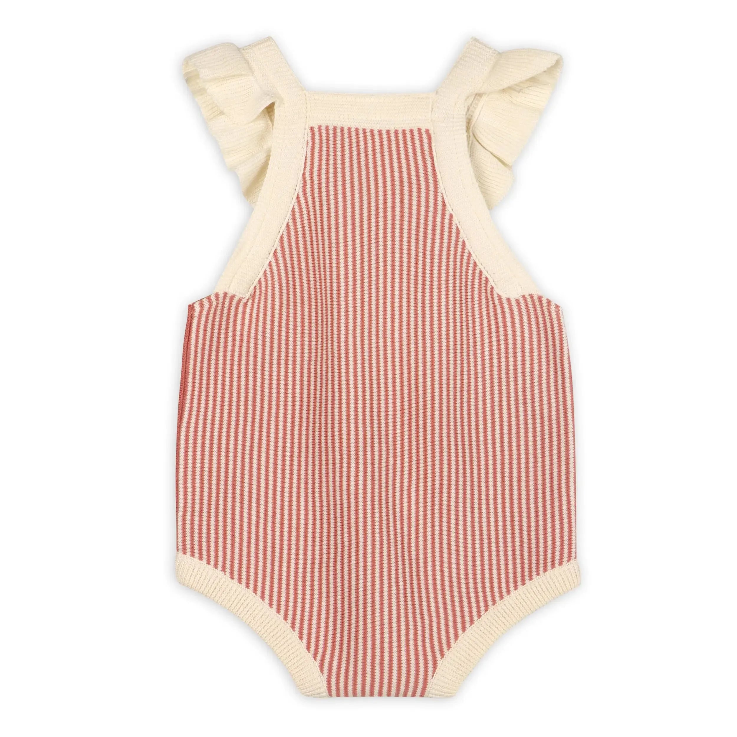 Viverano Organic Embroidered Ruffle Romper Set for Baby Girls - Cherry Stripes Design | Soft Cotton Outfit for Newborn, Infant & Toddler | Perfect for Photoshoots, Parties & Everyday Wear