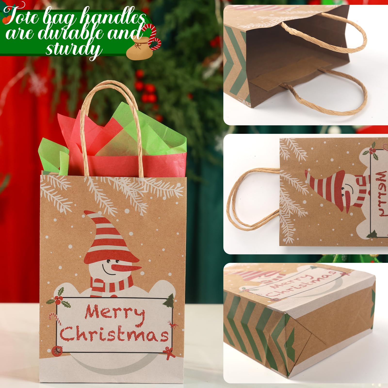 VGOODALL 12PCS Christmas Gift Bags with Tissue Paper - Holiday Treat Bags with Handles for Christmas Party Favors, Gift Exchange & Holiday Celebrations - Perfect for Classroom Gifts, Office Parties & Family Gatherings