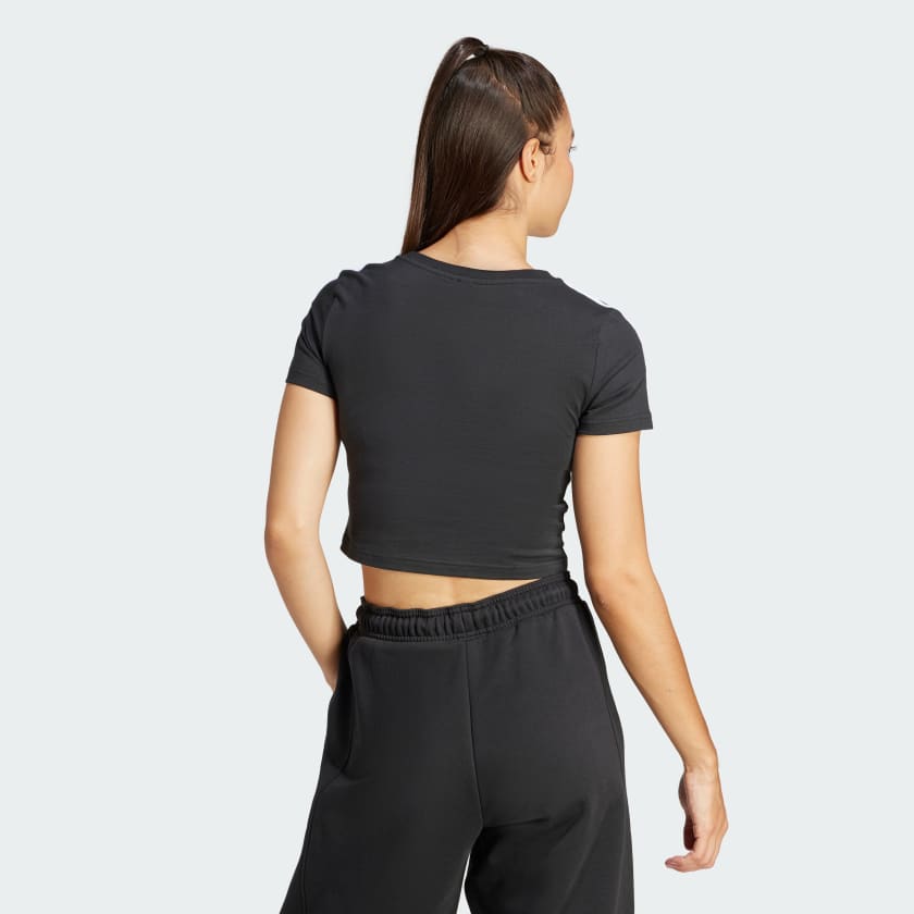 Adidas Women's Essentials 3S Black Baby Tee - Soft Cotton Short Sleeve T-Shirt for Casual Wear, Gym & Everyday Outfits