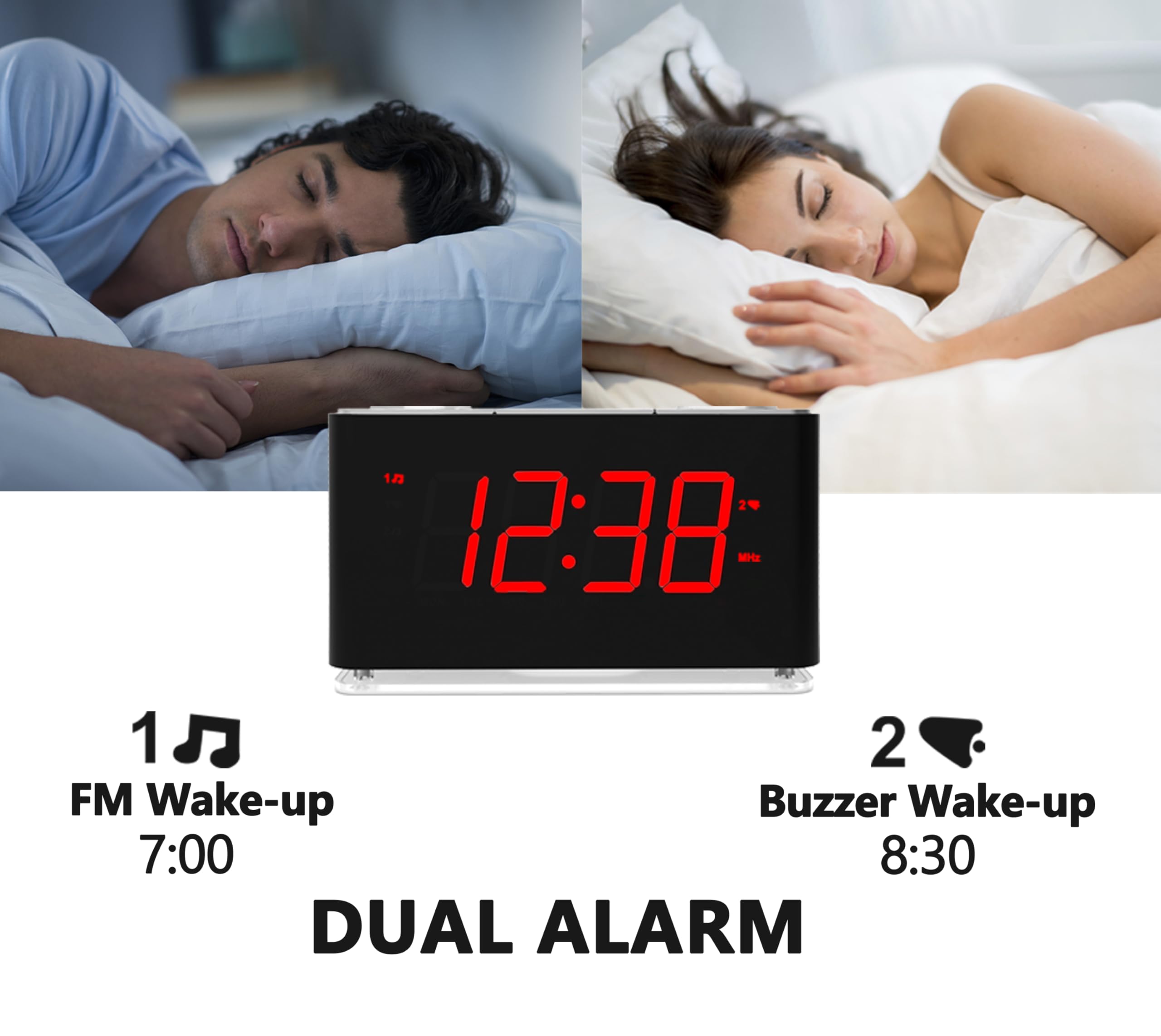 iTOMA Bluetooth Alarm Clock Radio with Dual Alarm, Dimmable LED Display, 16-Level Volume Control, FM Radio with Sleep Timer, Night Light & Snooze - Perfect for Bedroom, Office, Travel & Gift (Model CKS507U)