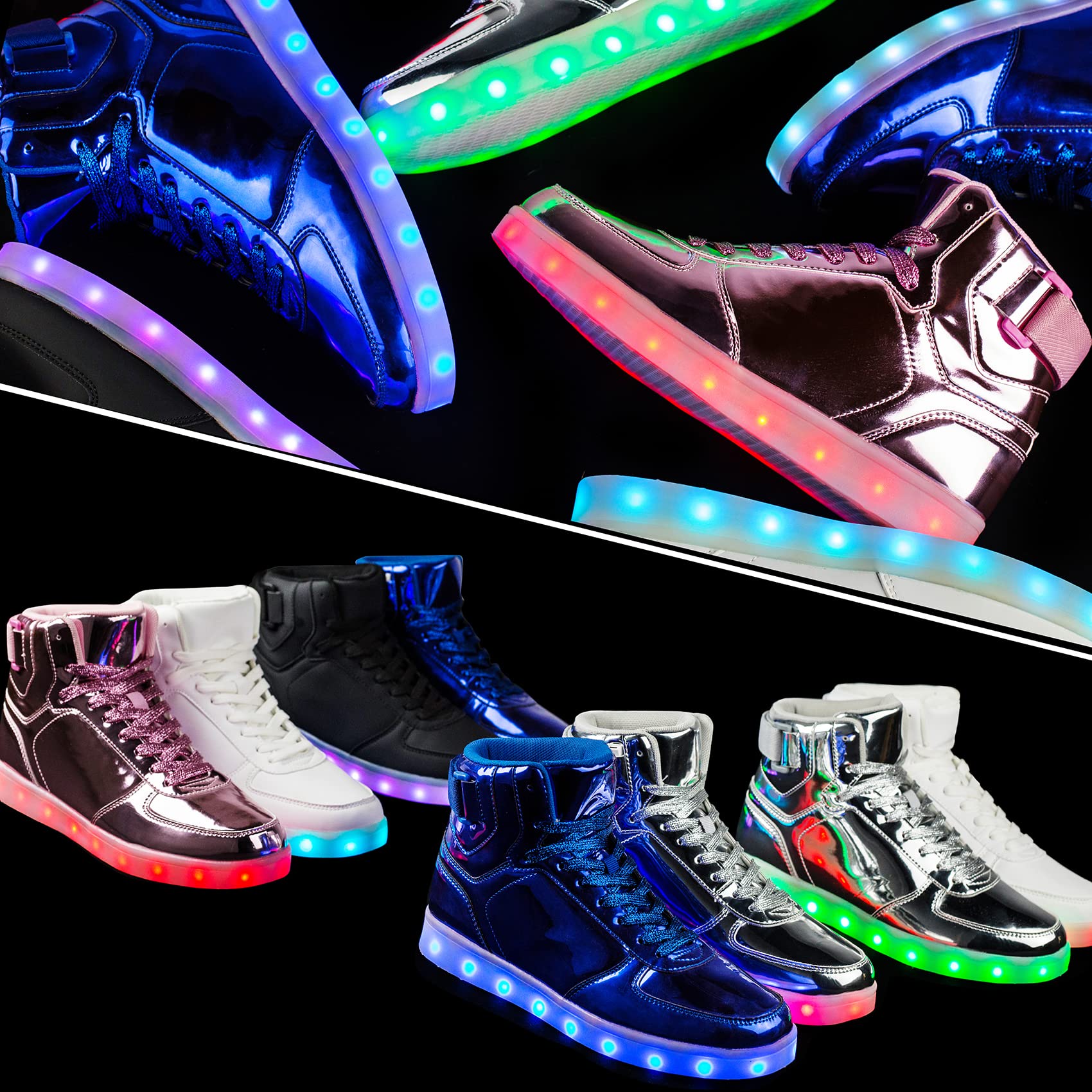 DIYJTS Unisex LED Light Up Shoes - High Top USB Rechargeable Glowing Sneakers for Men, Women & Teens | Night Running, Rave Parties, Halloween Costumes & Fashion Statement