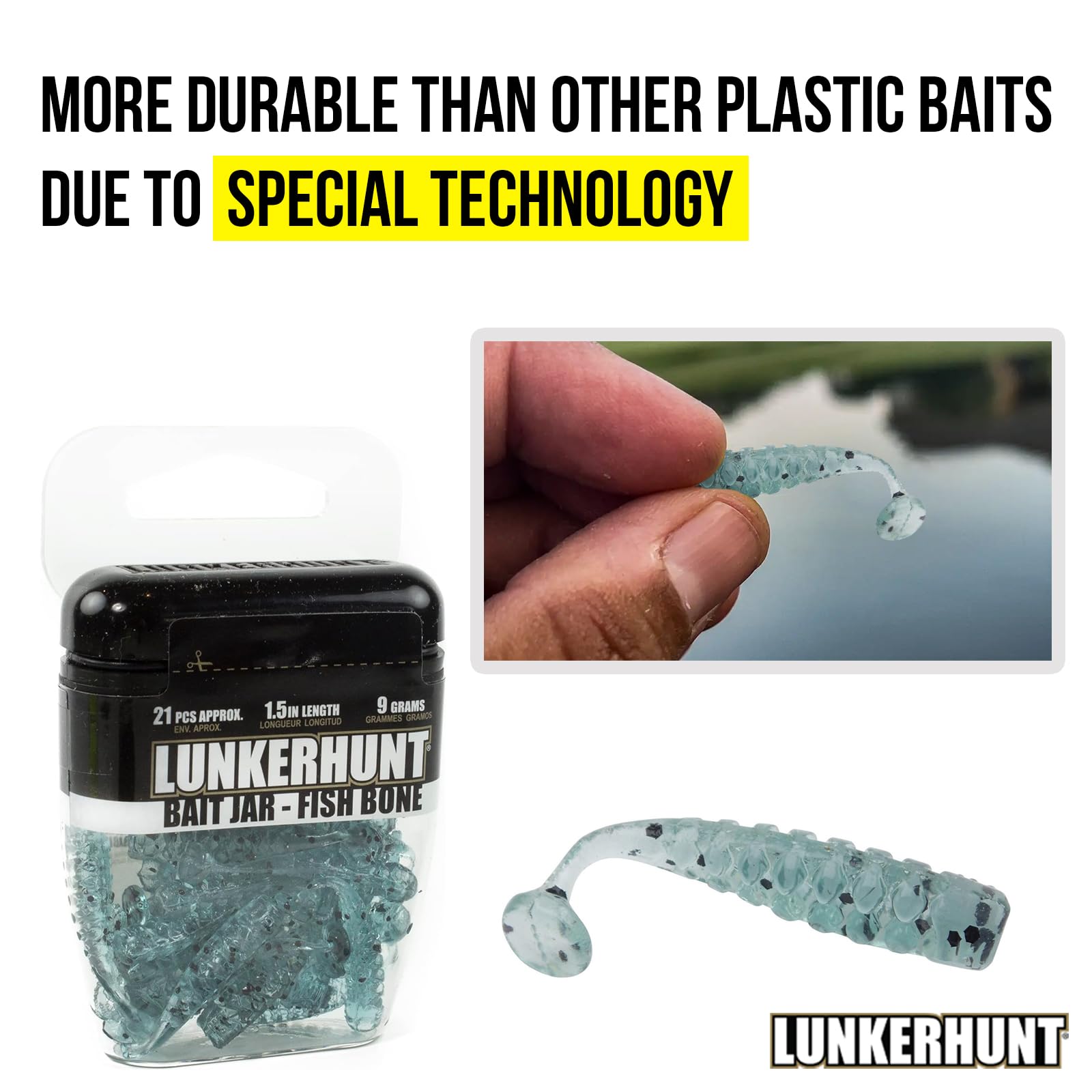 LUNKERHUNT Scented Fishing Bait Jar - 1.5 Inch Durable Soft Plastic Lures for Bass, Trout & Pike | Long-Lasting Attractant for Ice Fishing & Freshwater Angling | Reusable Artificial Bait for All Seasons