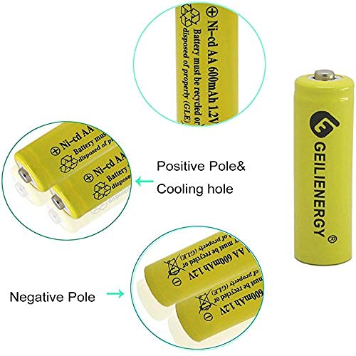 OXWINOU AA Ni-Cd 600mAh 1.2V Rechargeable Batteries (4-Pack, Yellow) - for Solar Lights, Garden Lights, Remote Controls, Computer Mice - Perfect for Outdoor & Home Use