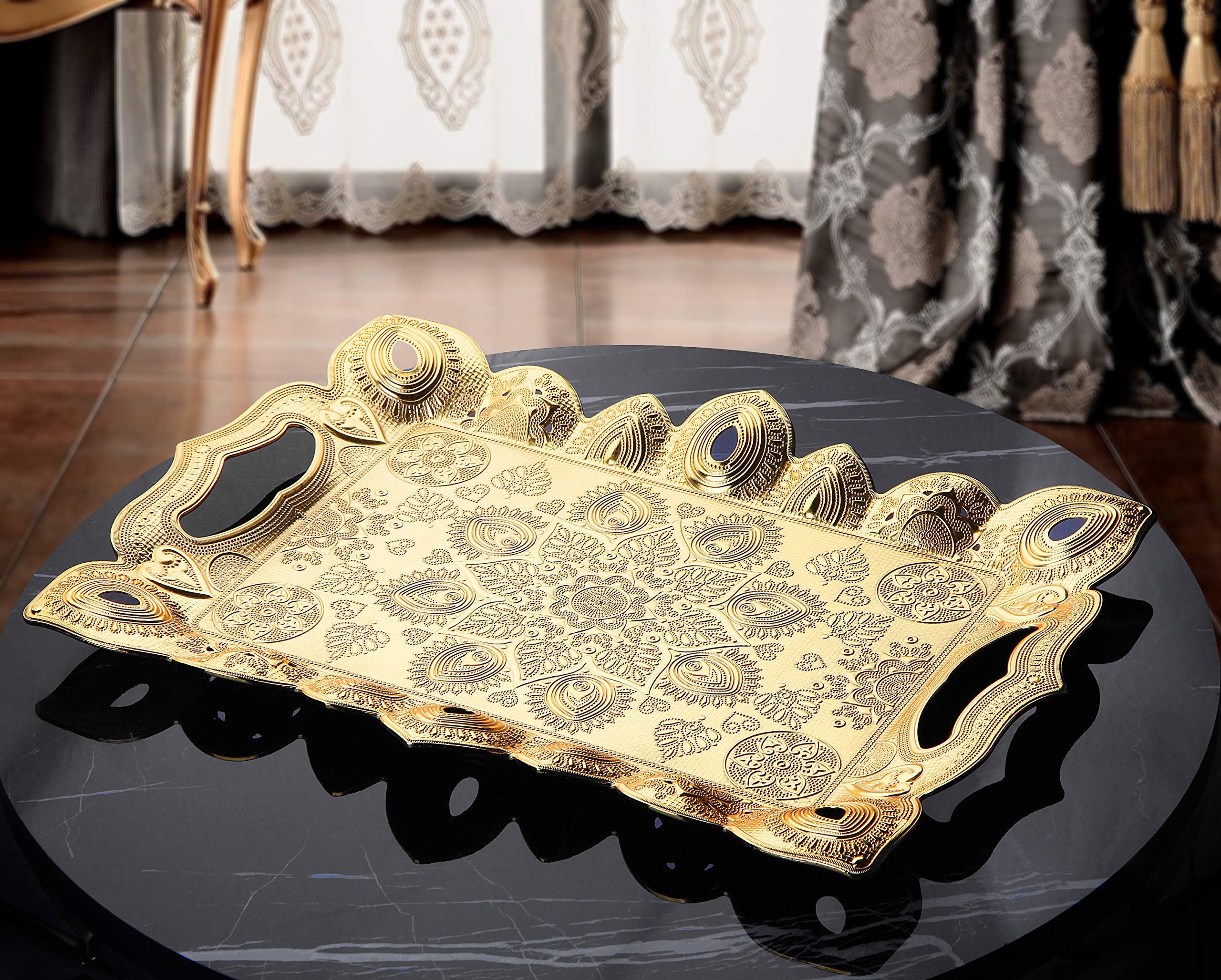 DEMMEX 6-Piece Turkish Tea Glasses Set with Saucers, Tray & Spoons - 25-Piece Gold Tea Service (3.5 Oz) - Perfect for Afternoon Tea, Turkish Coffee Ceremonies & Gift Giving